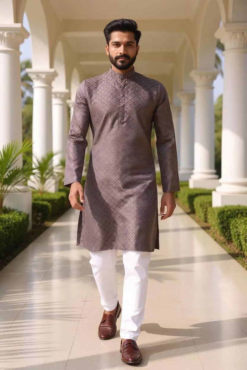 Self Weaving Design Cotton Kurta Pyjama Set