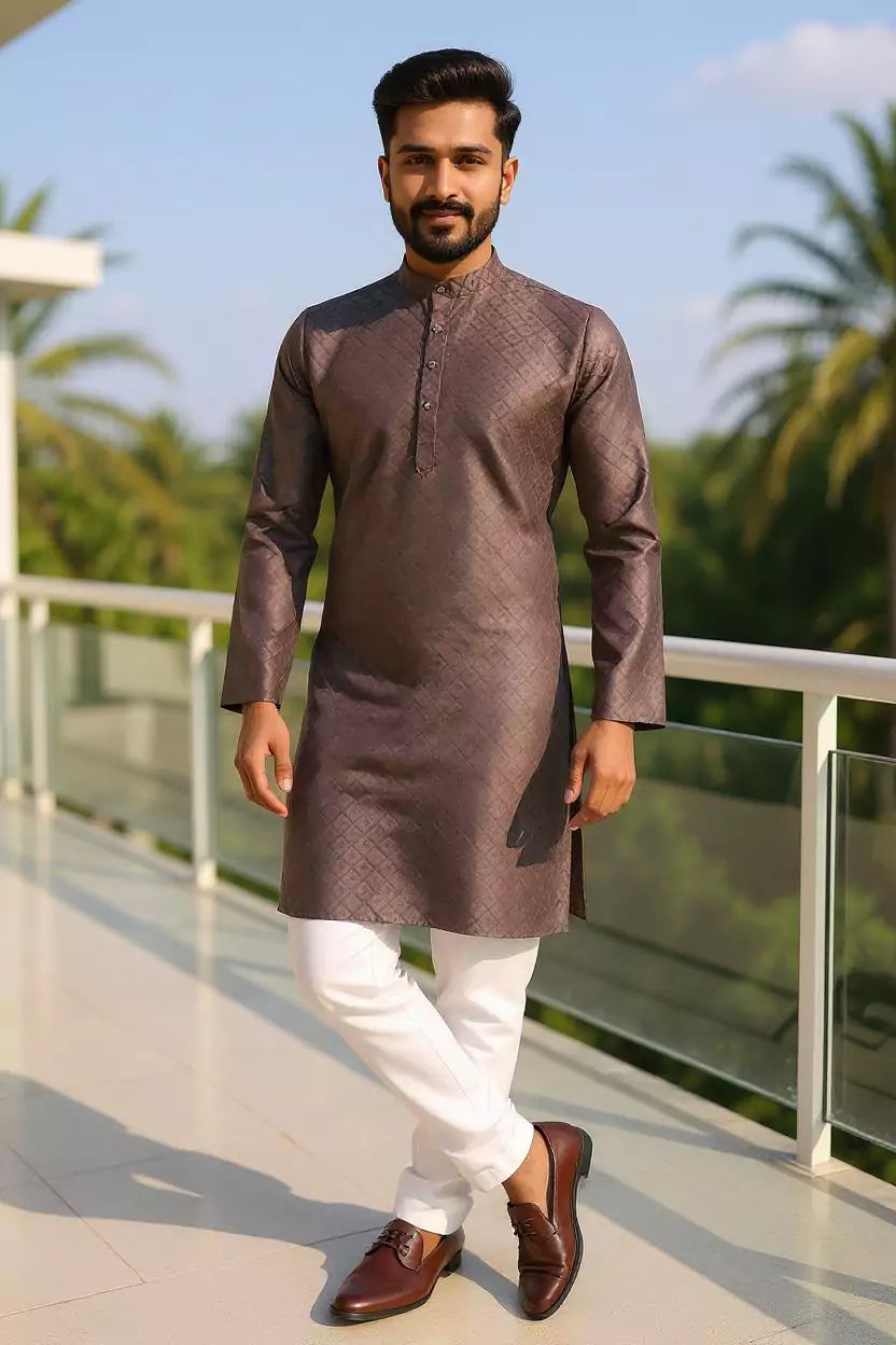 Self Weaving Design Cotton Kurta Pyjama Set