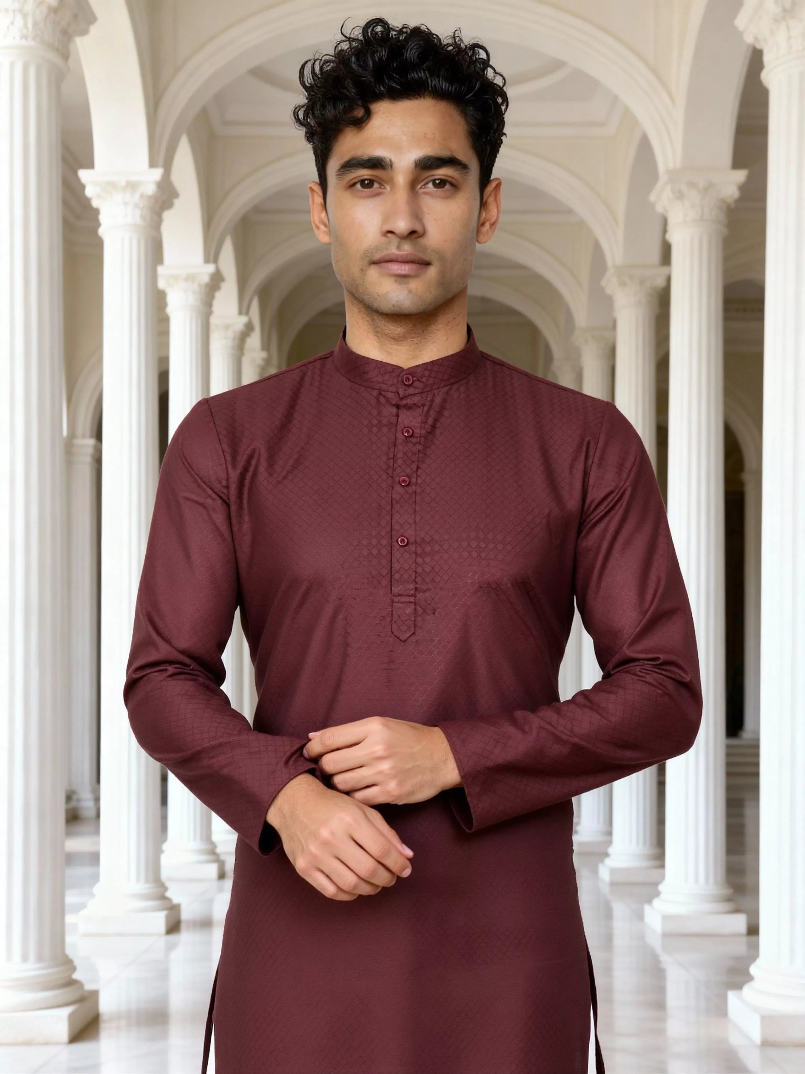 Image of Self Design Cotton Men's Kurta Pyjama Set