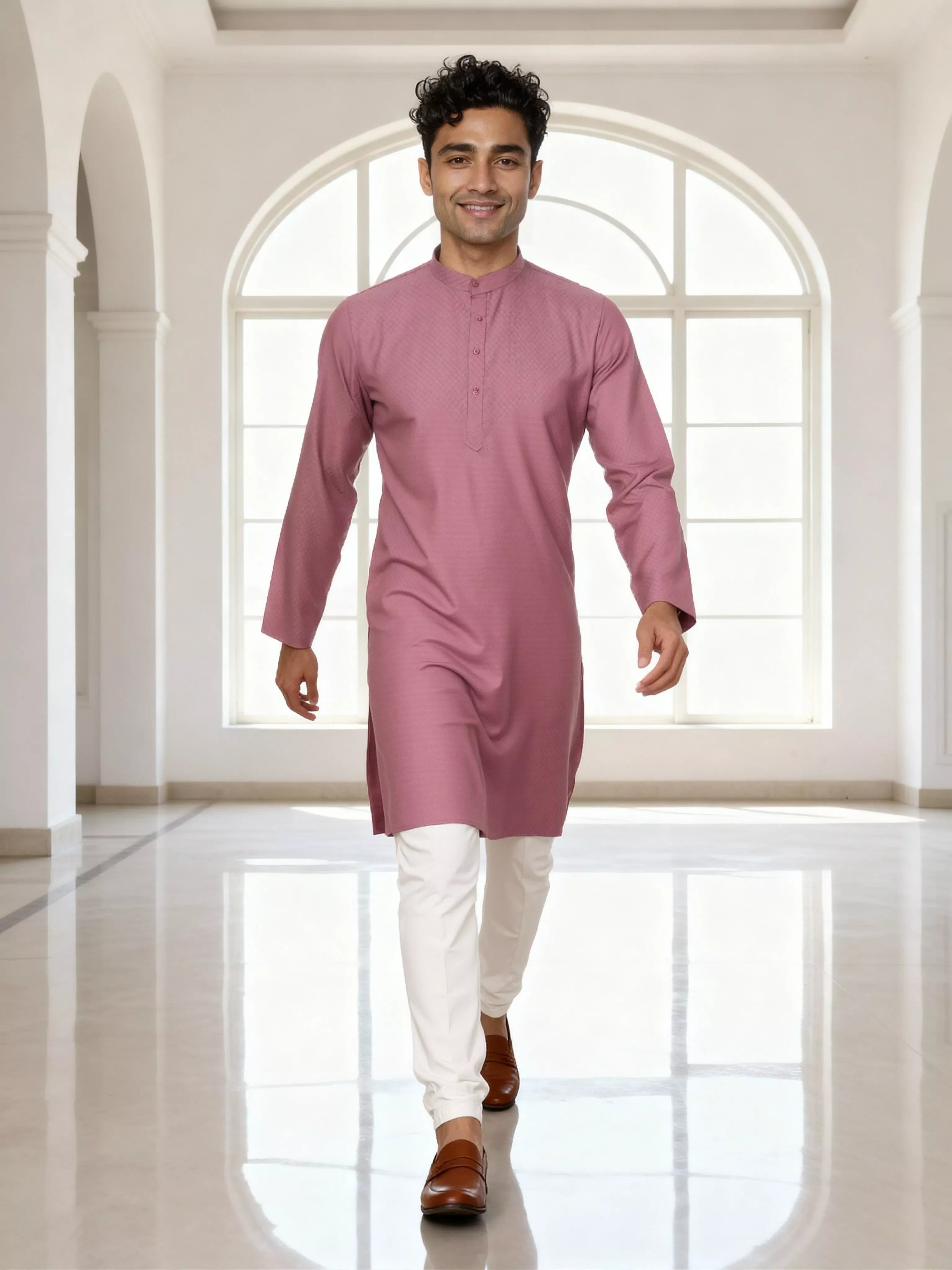 Image of Self Design Cotton Men's Kurta Pyjama Set