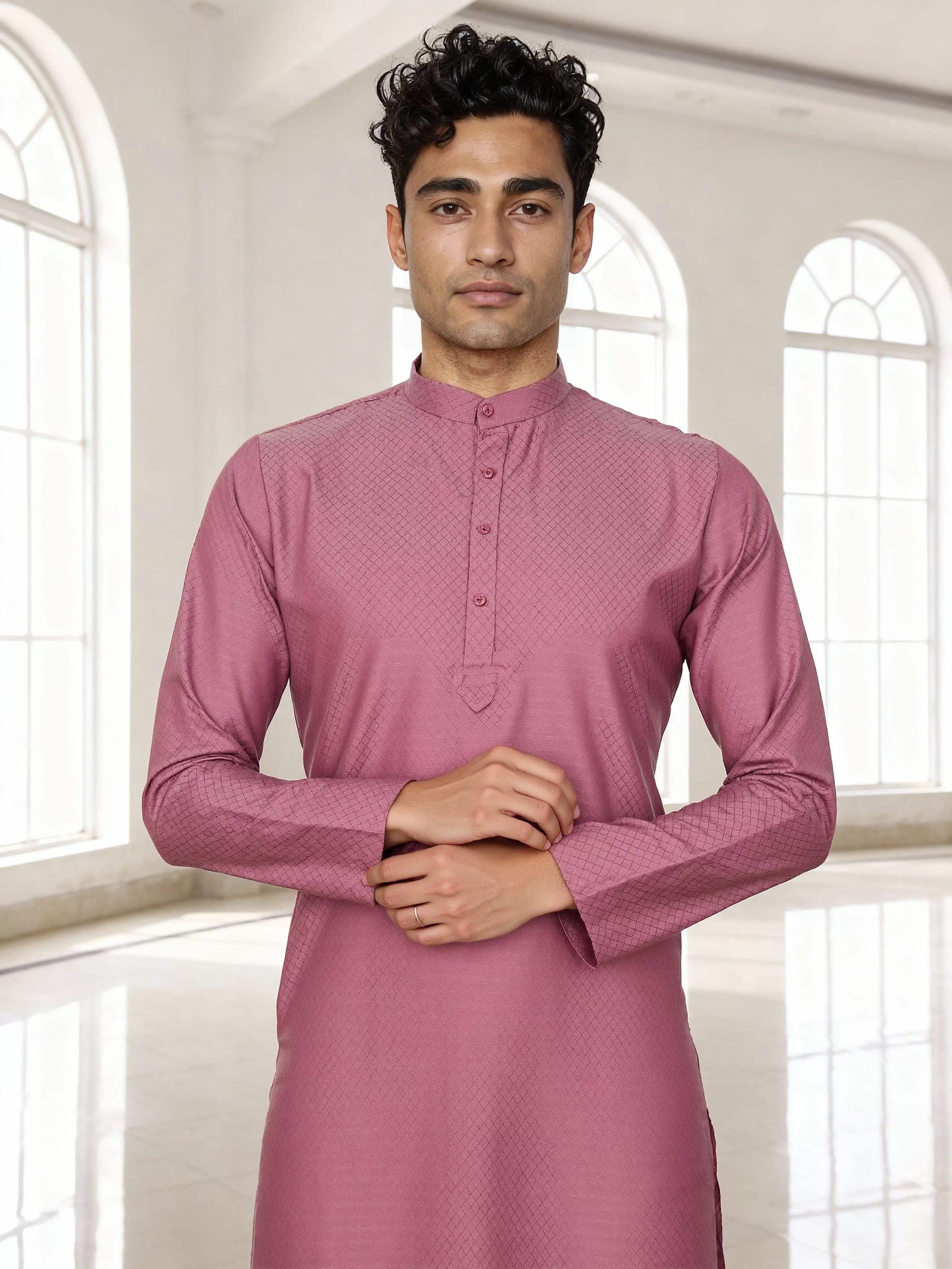 Image of Self Design Cotton Men's Kurta Pyjama Set