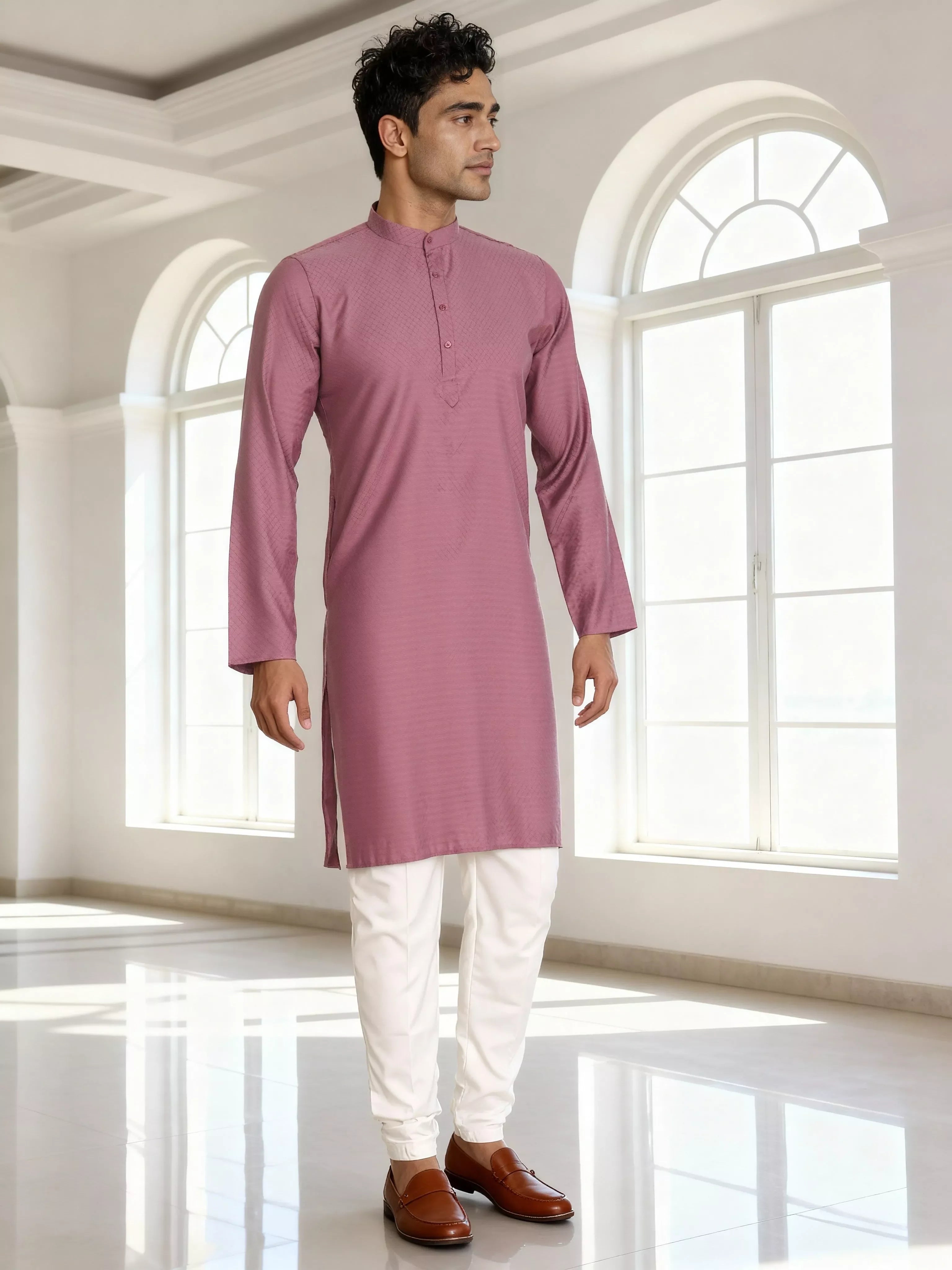 Image of Self Design Cotton Men's Kurta Pyjama Set