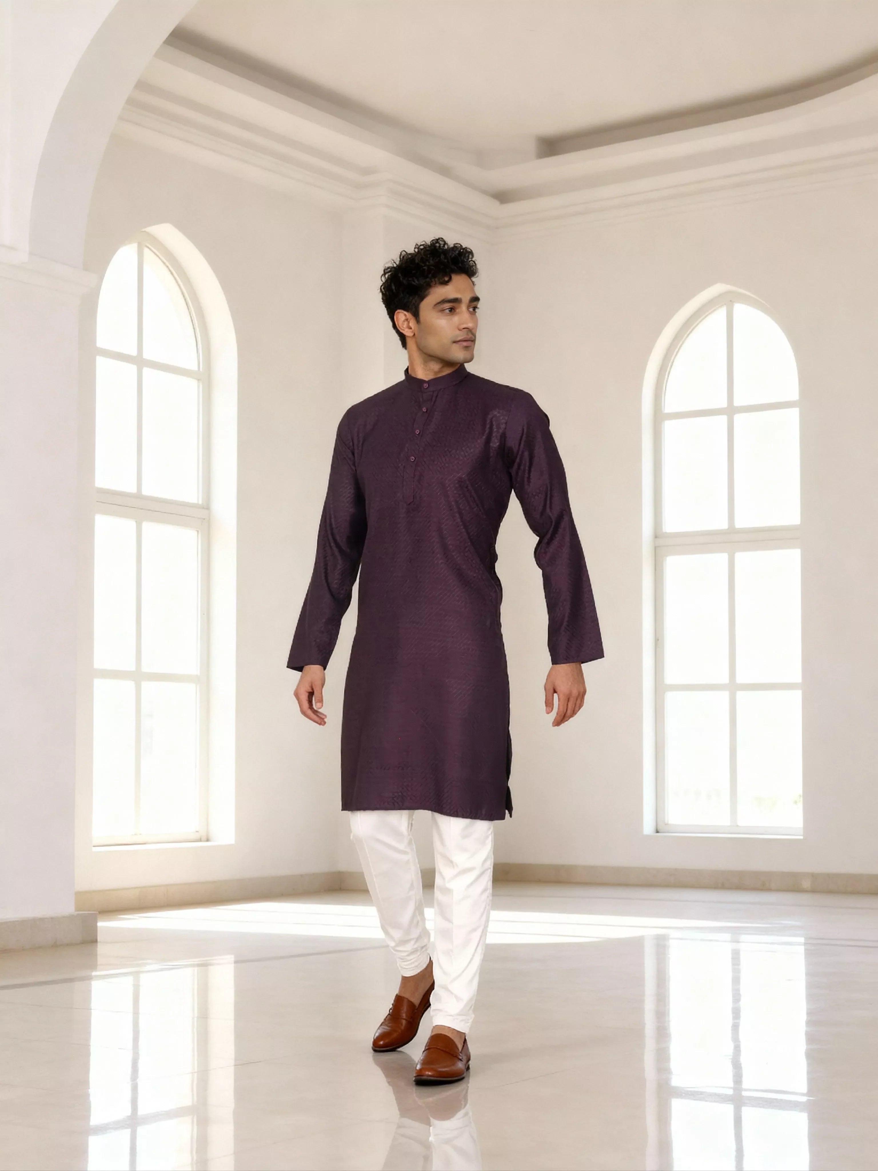Self Design Cotton Men's Kurta Pyjama Set