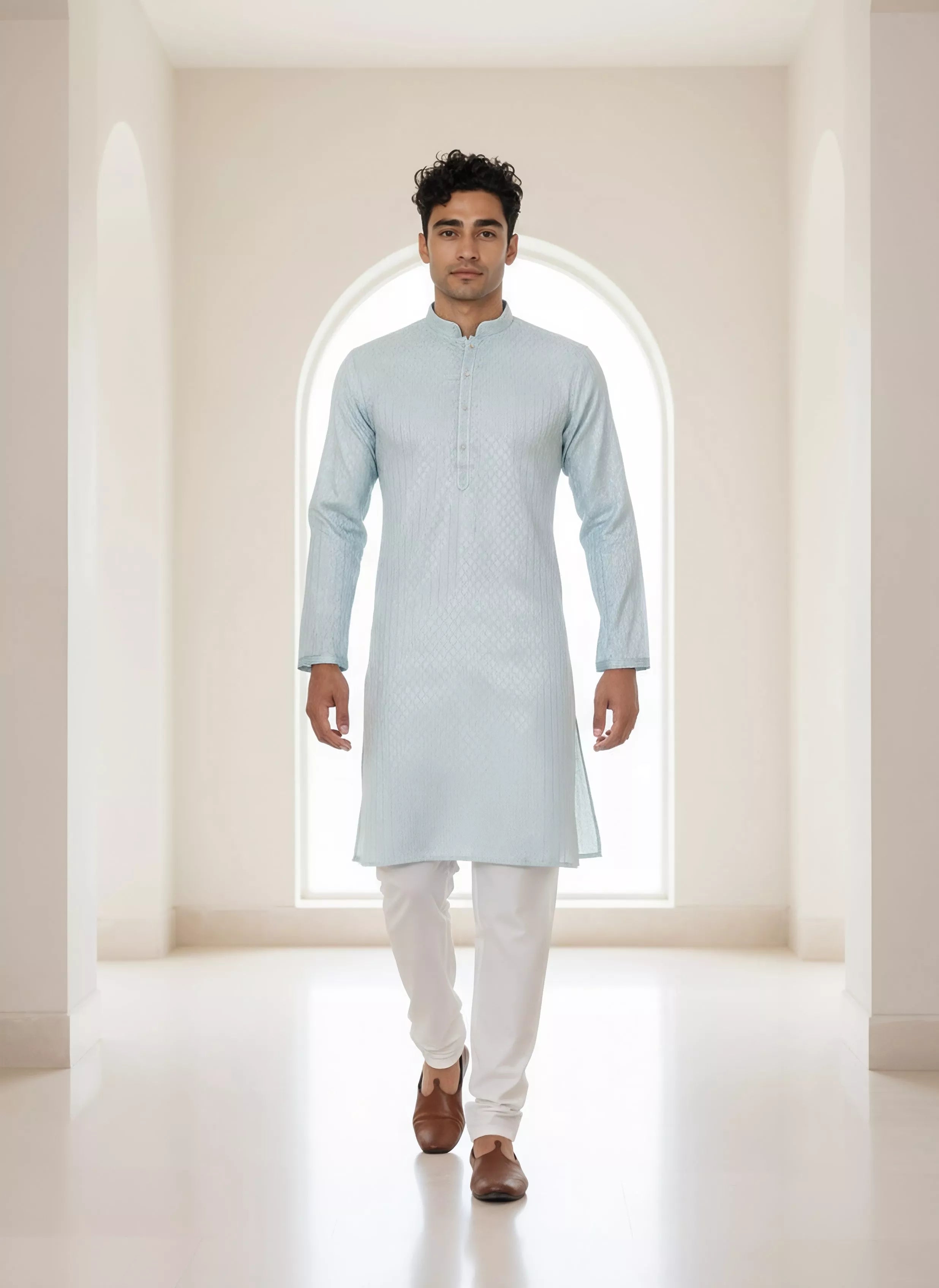 Image of Self Design Cotton Casual Kurta Pyjamas