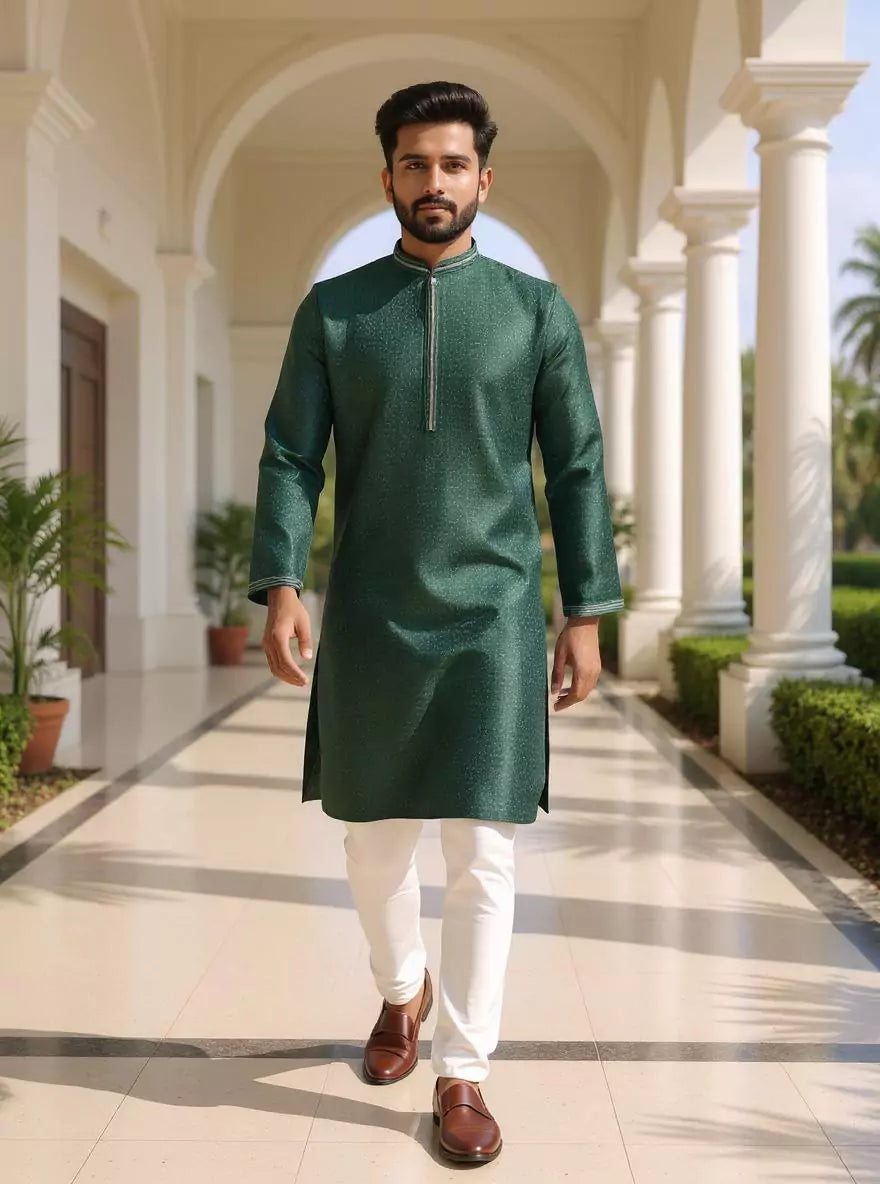 Self Weaving with Zari Booti's Jacquard Kurta Pajama