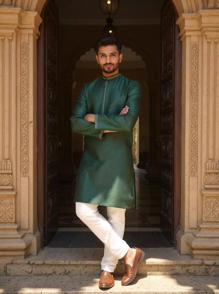 Image of Self Weaving with Zari Booti's Jacquard Kurta Pajama