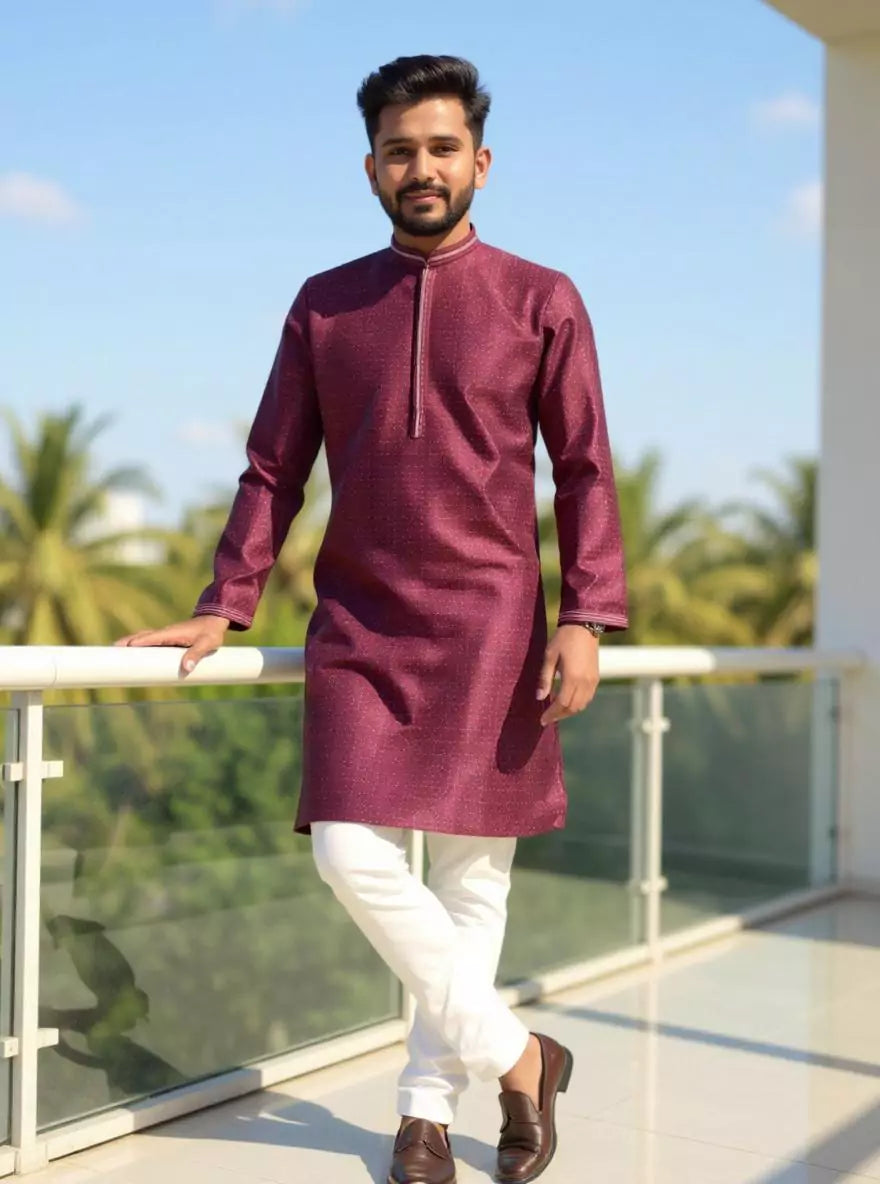 Self Weaving with Zari Booti's Jacquard Kurta Pajama