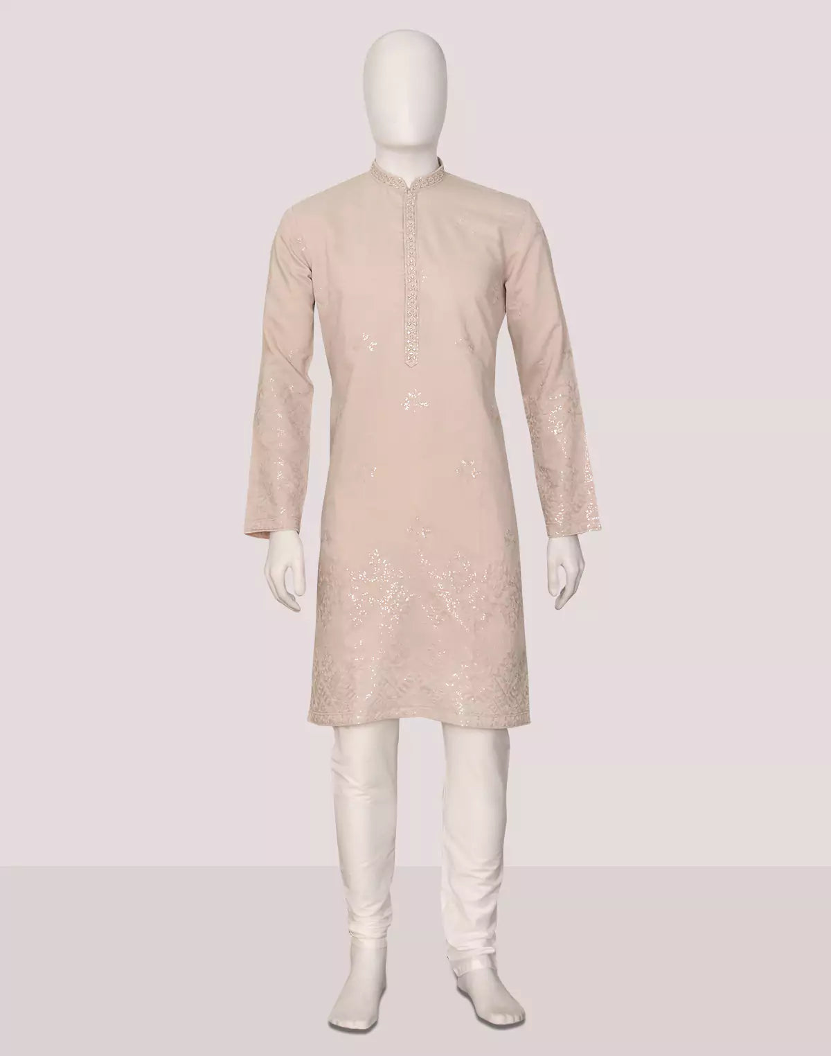 Floral Sequence and Mirror work Milky Silk Kurta Pajamas