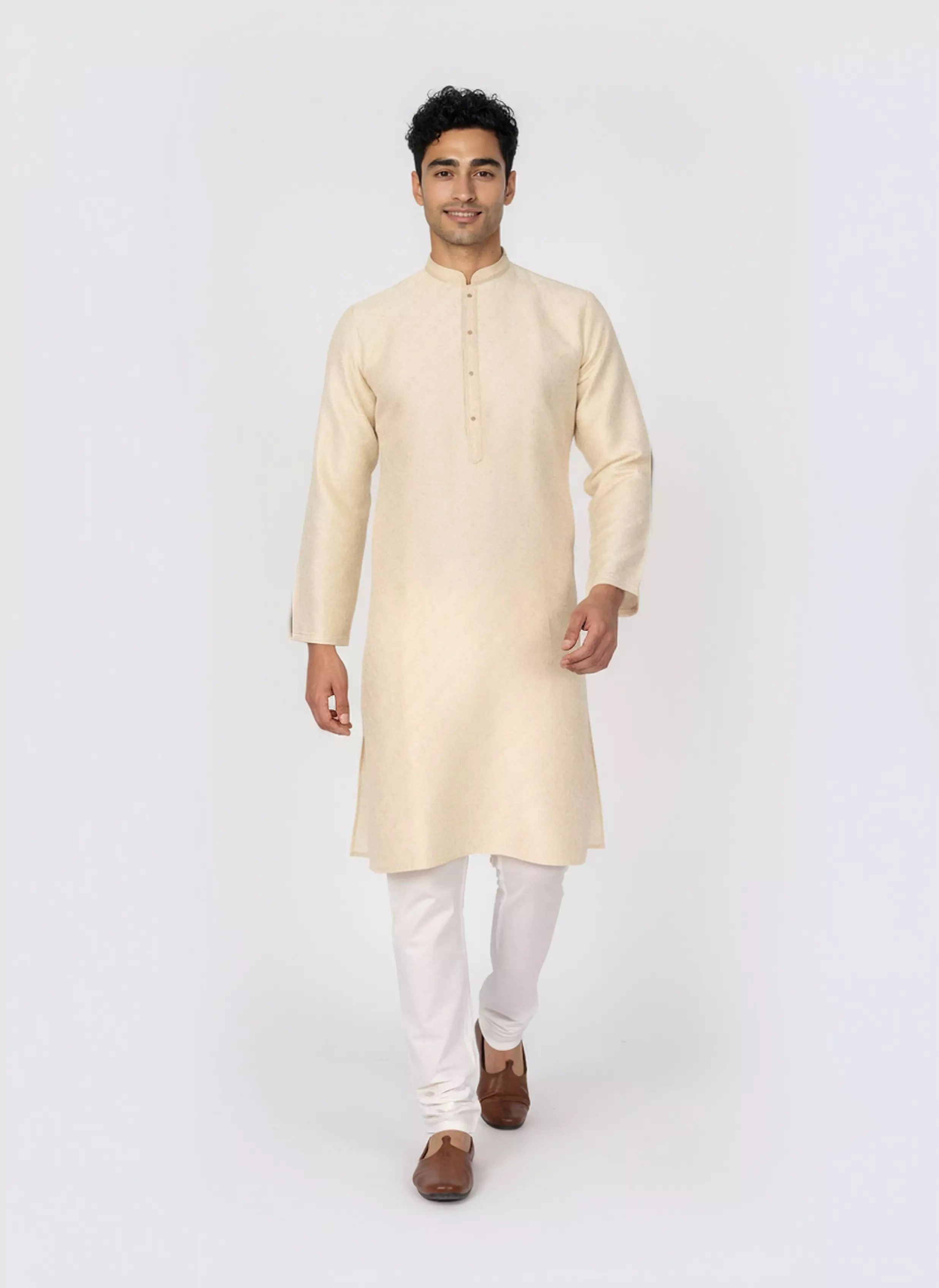 Men's Self Floral Weaving Jacquard Kurta Set