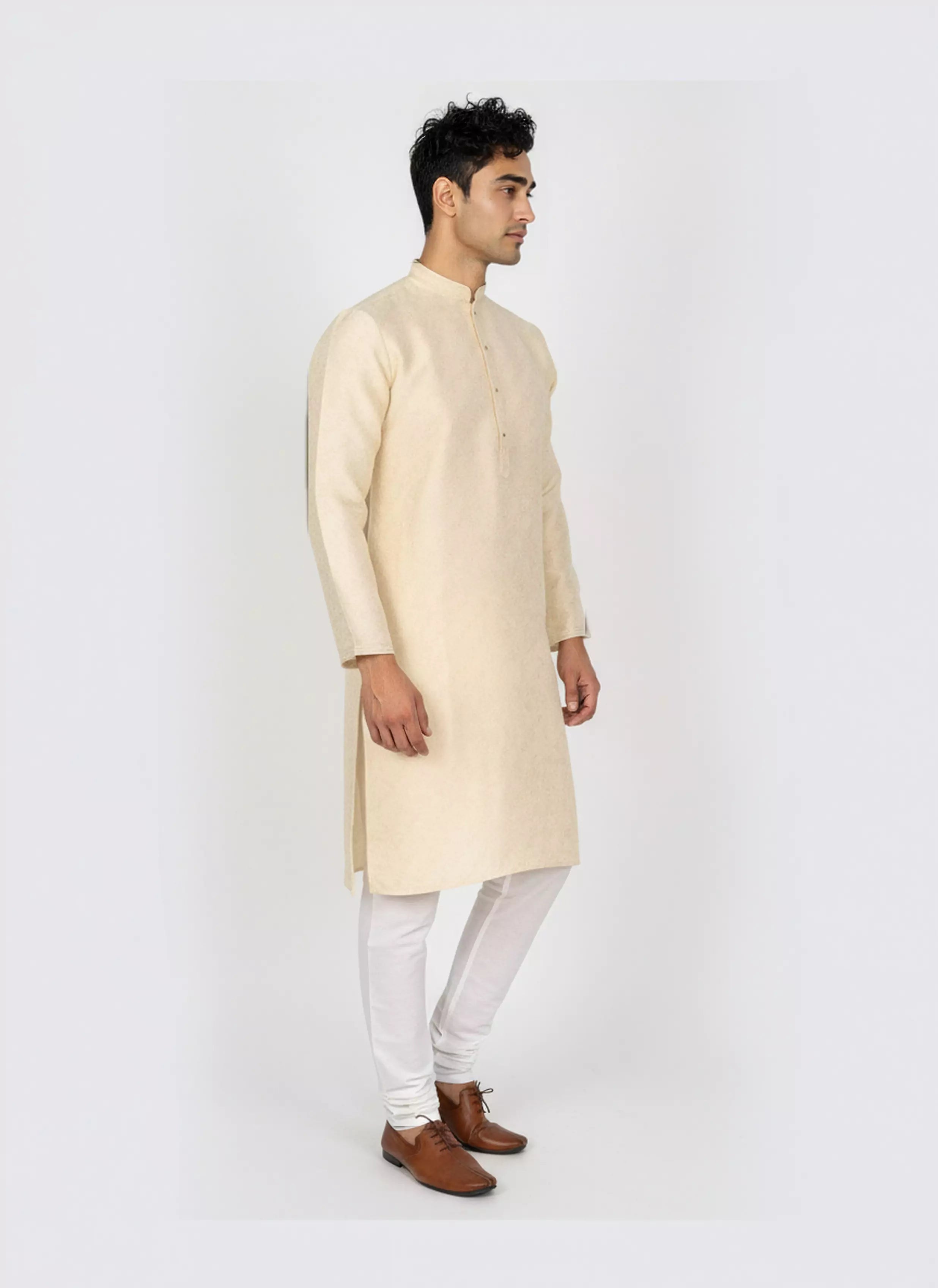 Men's Self Floral Weaving Jacquard Kurta Set