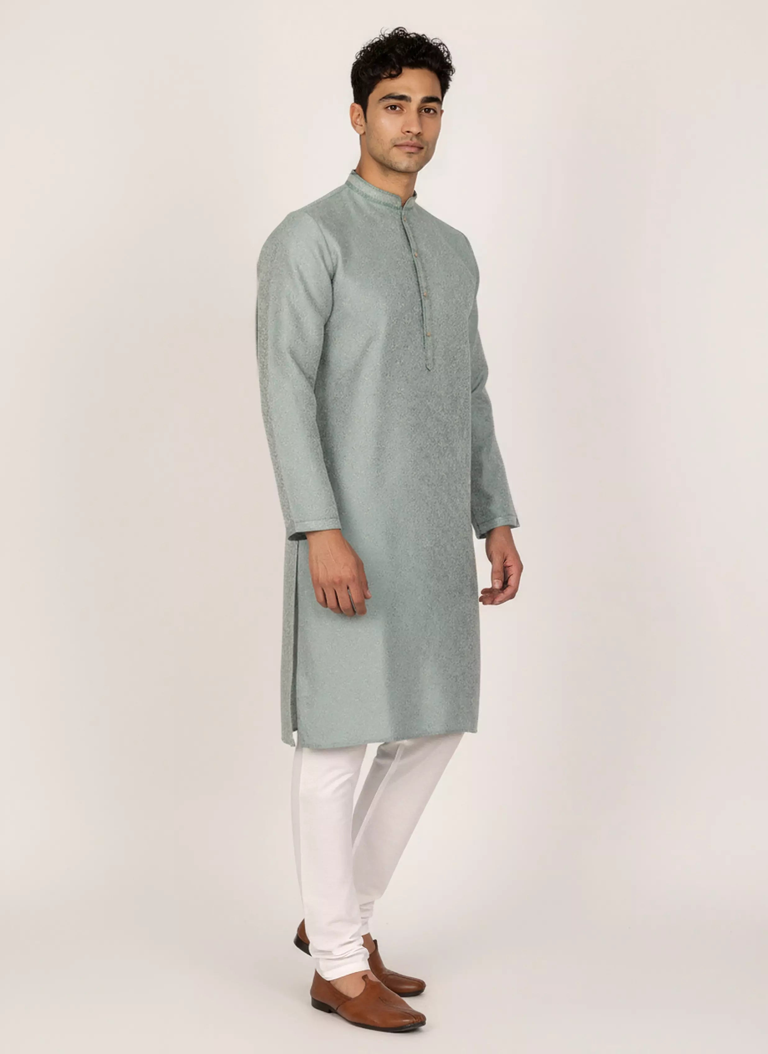 Men's Self Floral Weaving Jacquard Kurta Set