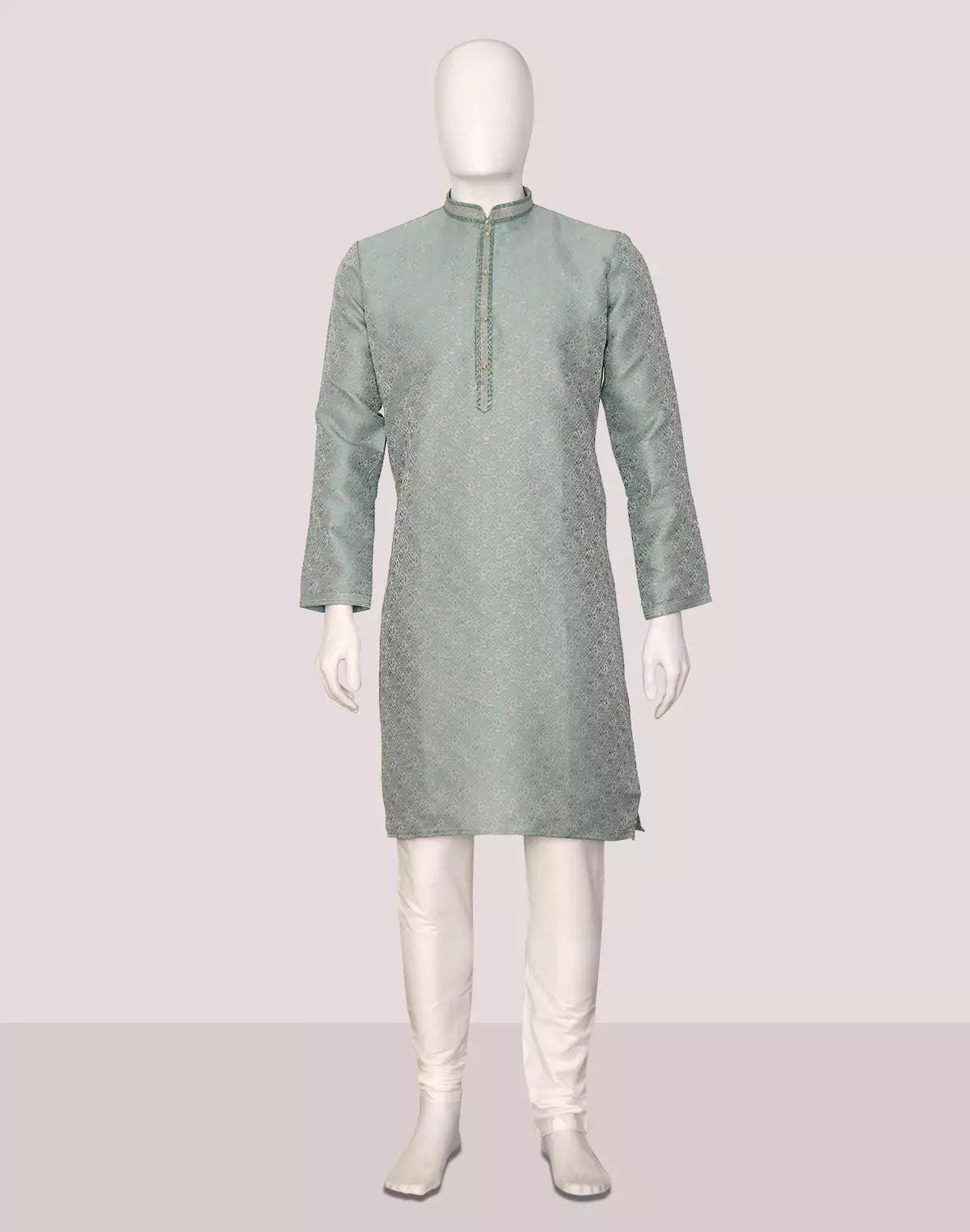 Image of Men's Self Floral Weaving Jacquard Kurta Set