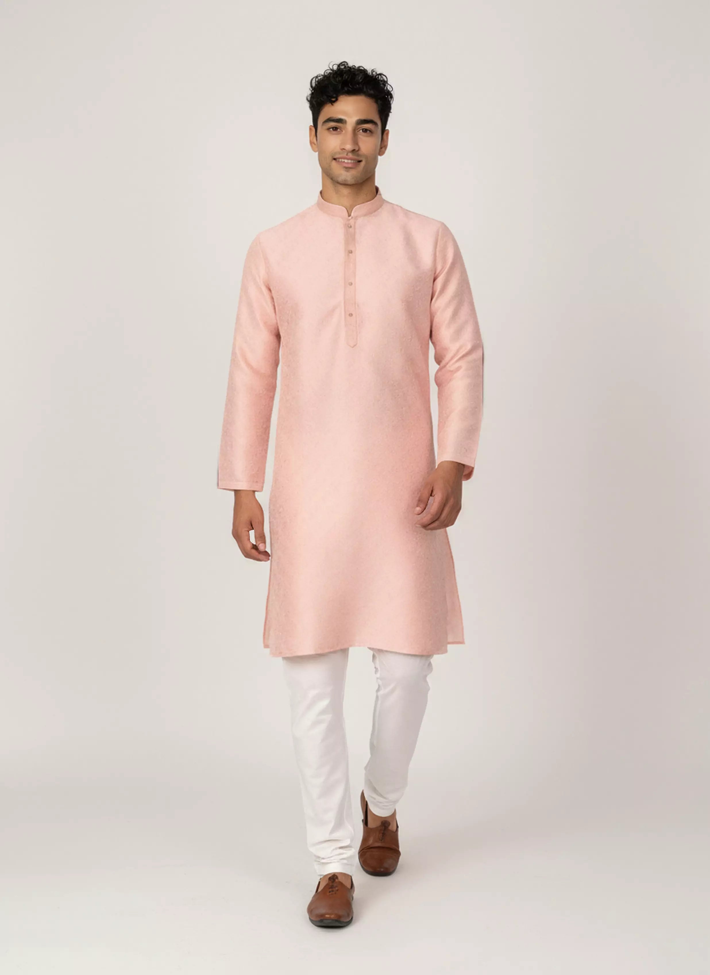 Image of Men's Self Floral Weaving Jacquard Kurta Set