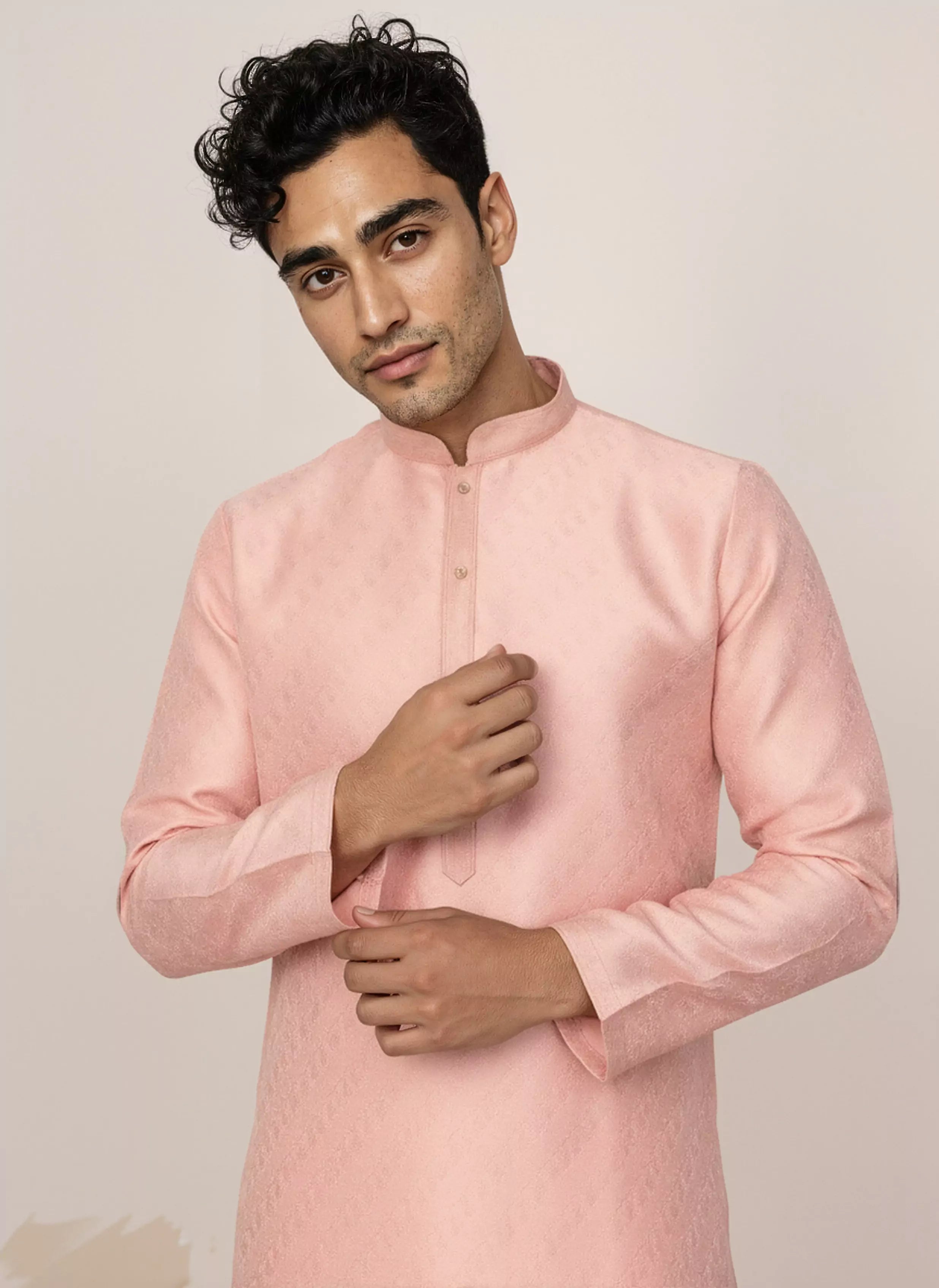 Men's Self Floral Weaving Jacquard Kurta Set