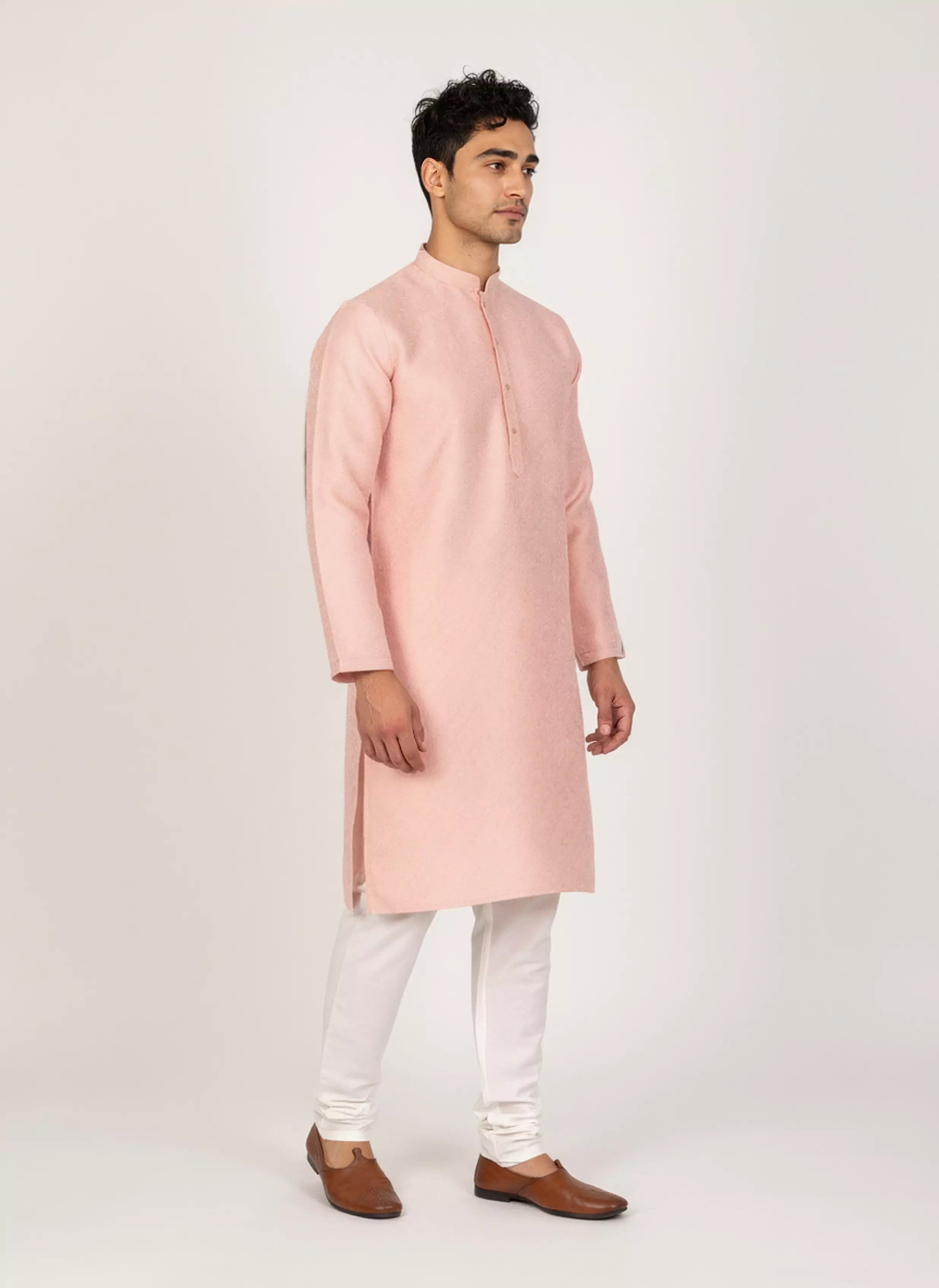 Men's Self Floral Weaving Jacquard Kurta Set