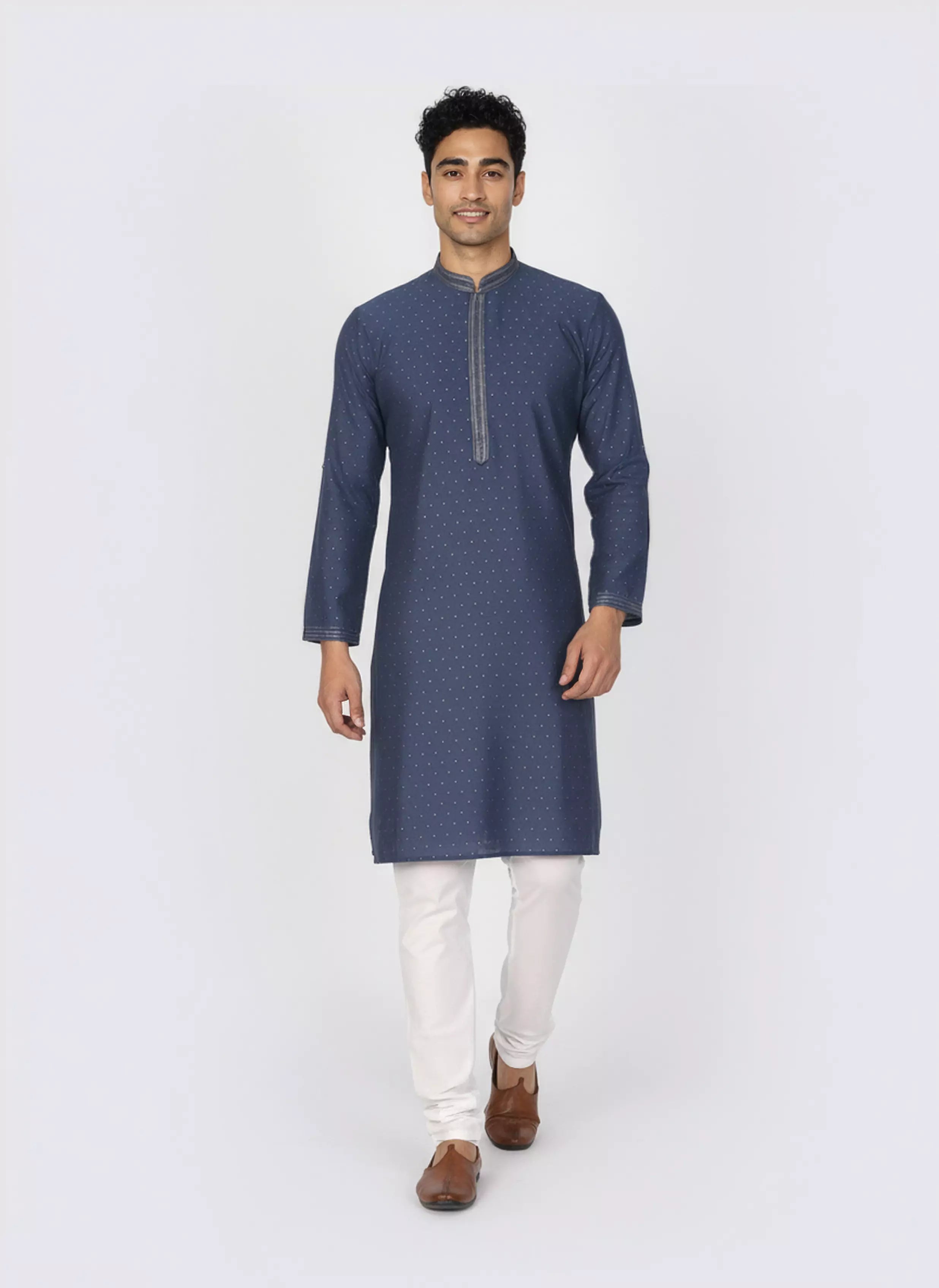 Self Thread with Zari Booti's Jacquard Kurta Pyjama Set