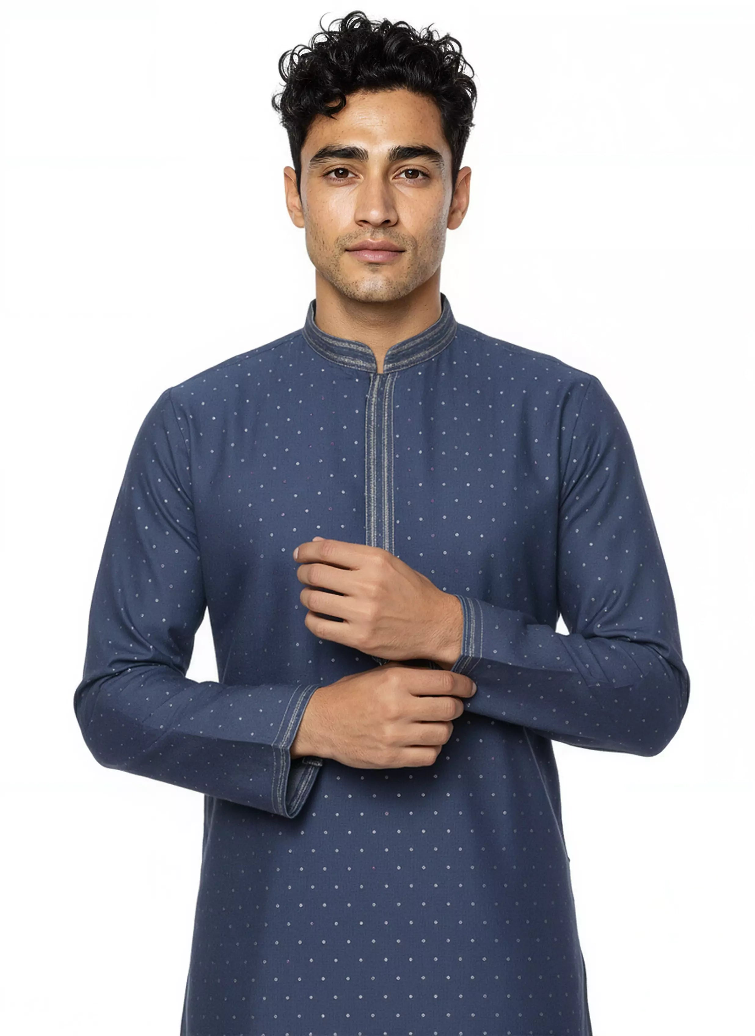 Image of Self Thread with Zari Booti's Jacquard Kurta Pyjama Set