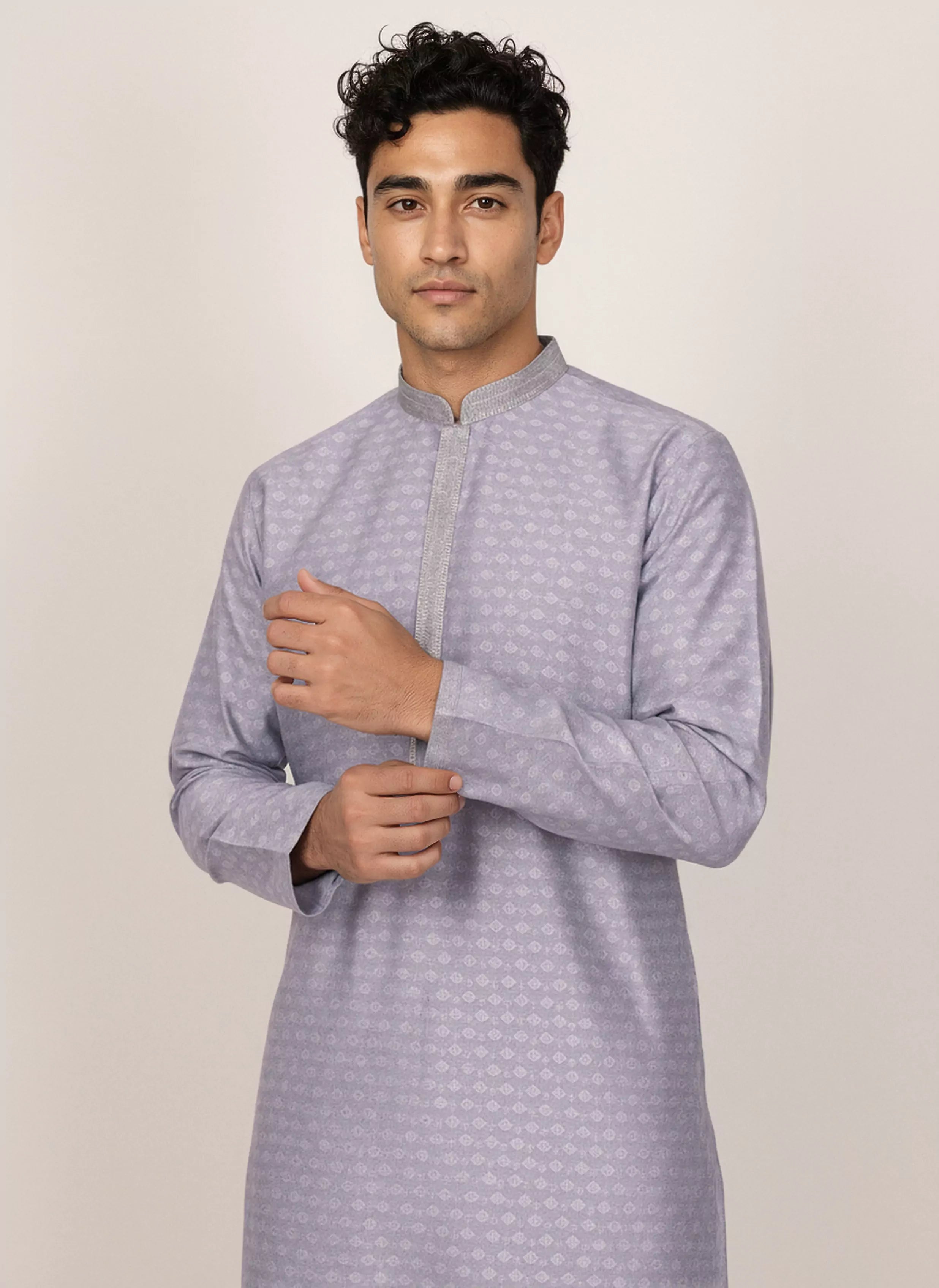 Self Thread with Zari Booti's Jacquard Kurta Pyjama Set