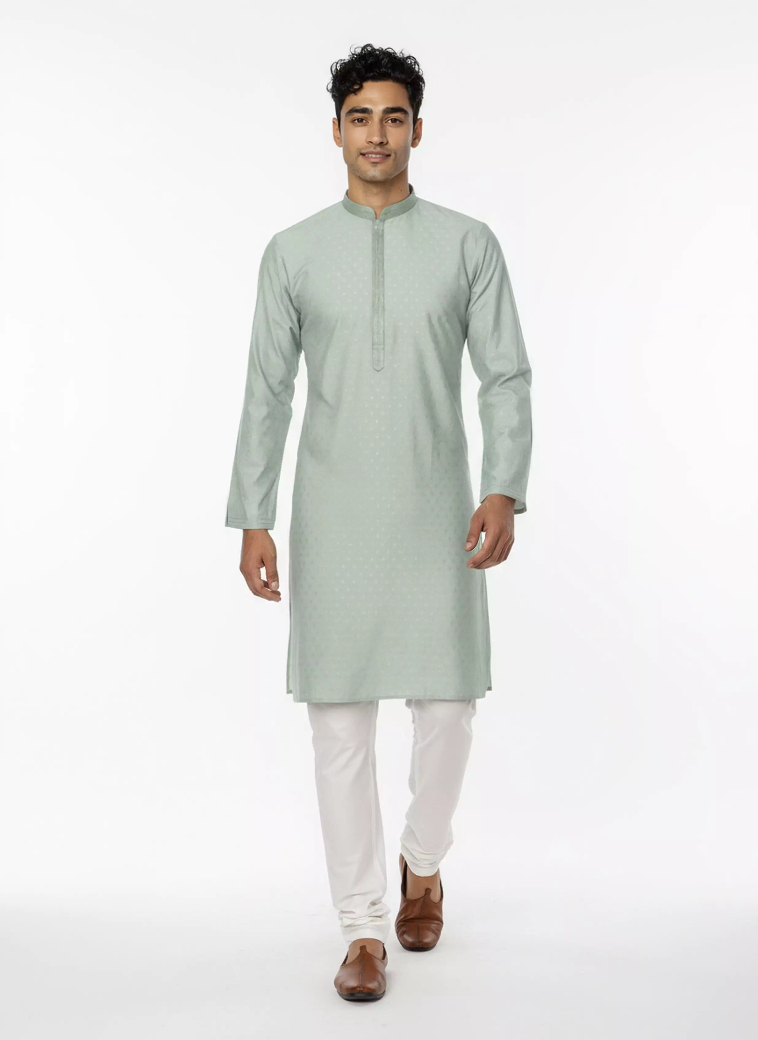 Image of Self Thread with Zari Booti's Jacquard Kurta Pyjama Set