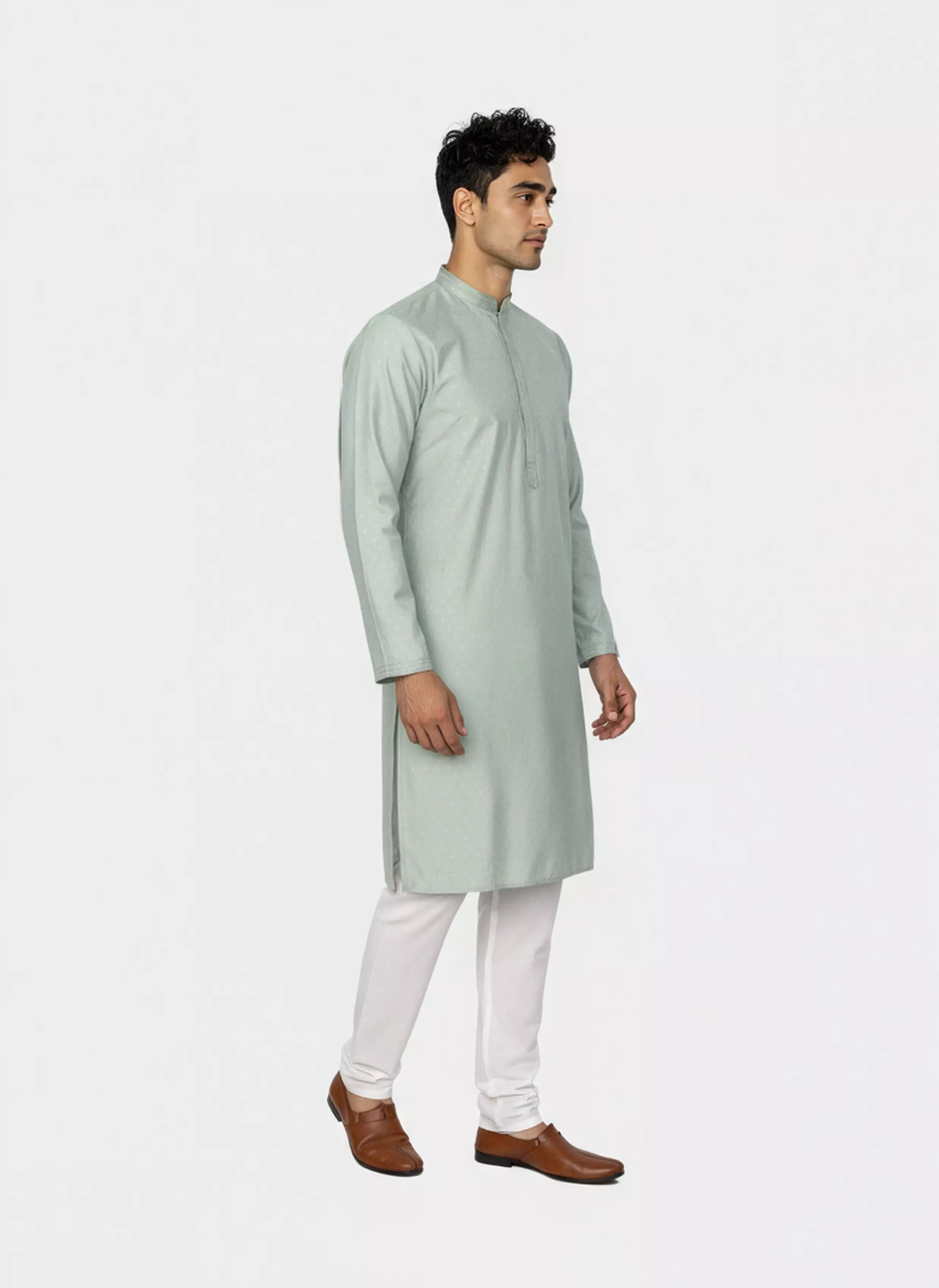 Image of Self Thread with Zari Booti's Jacquard Kurta Pyjama Set