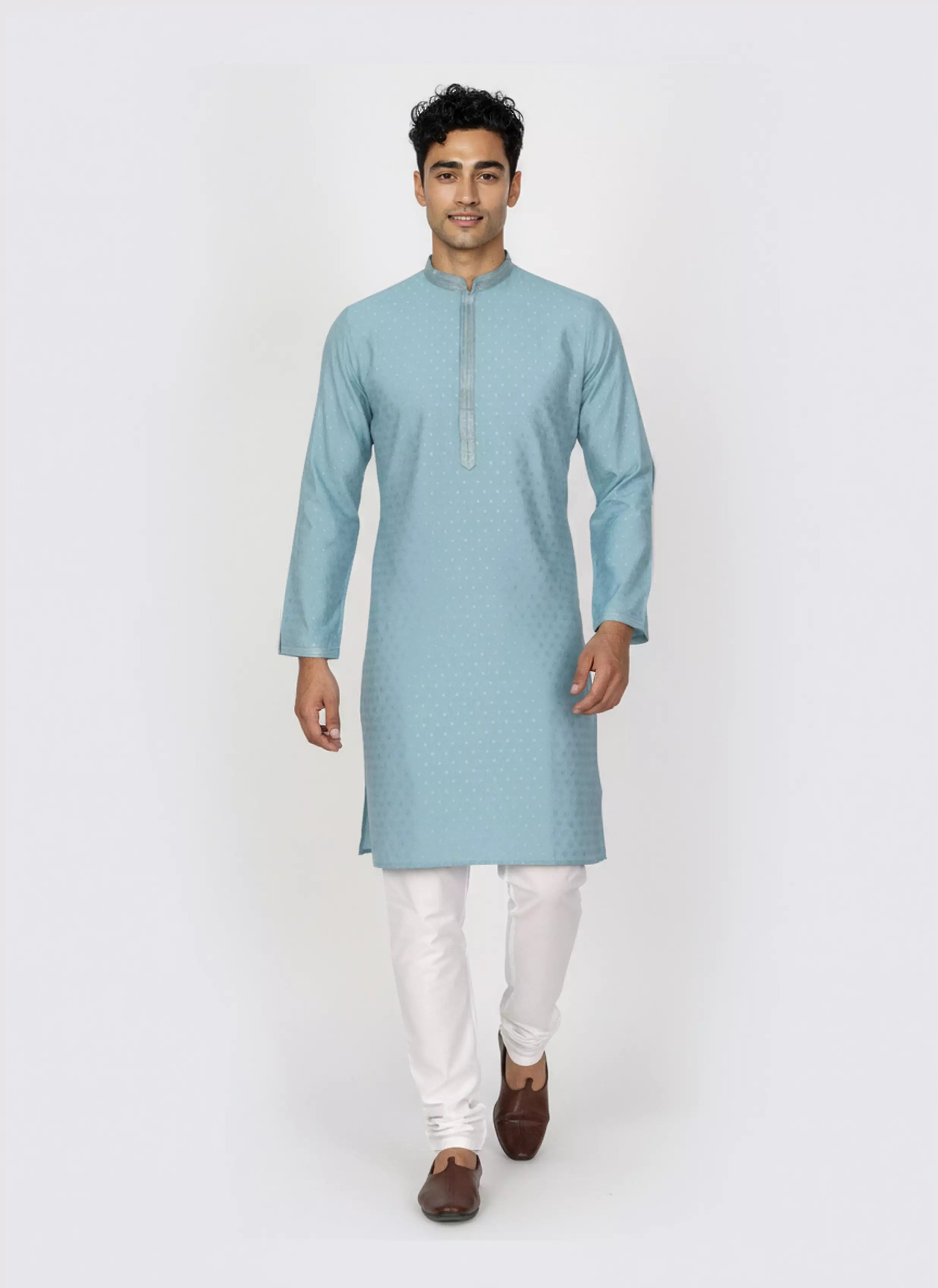 Image of Self Thread with Zari Booti's Jacquard Kurta Pyjama Set