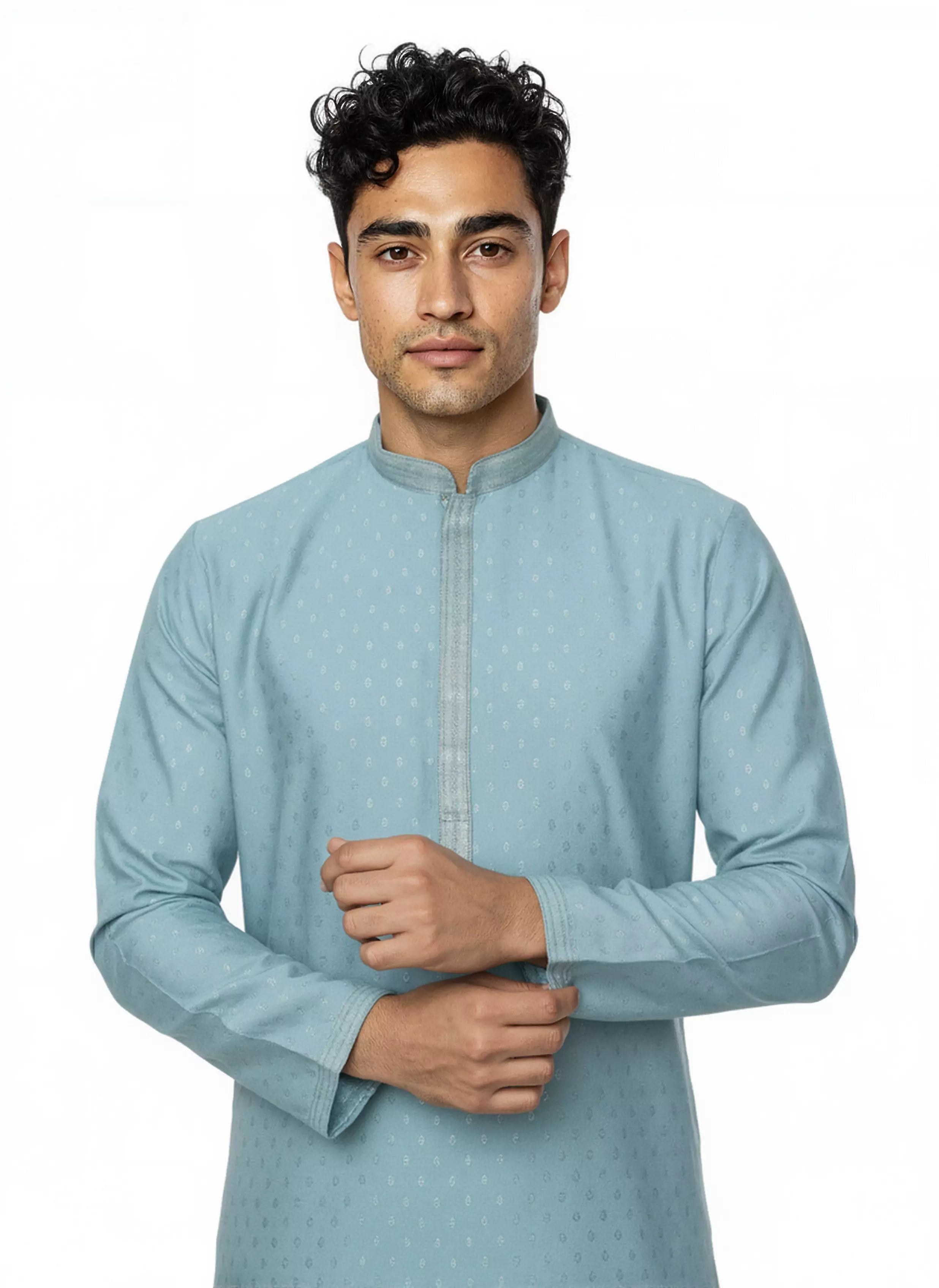 Image of Self Thread with Zari Booti's Jacquard Kurta Pyjama Set