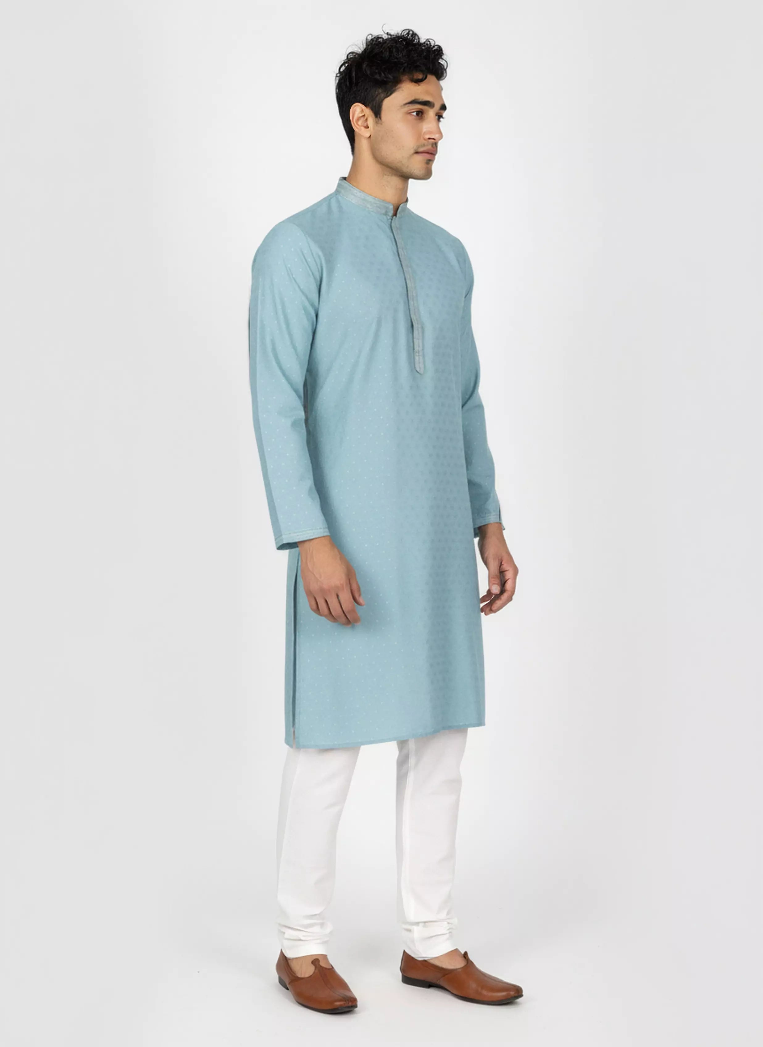 Image of Self Thread with Zari Booti's Jacquard Kurta Pyjama Set