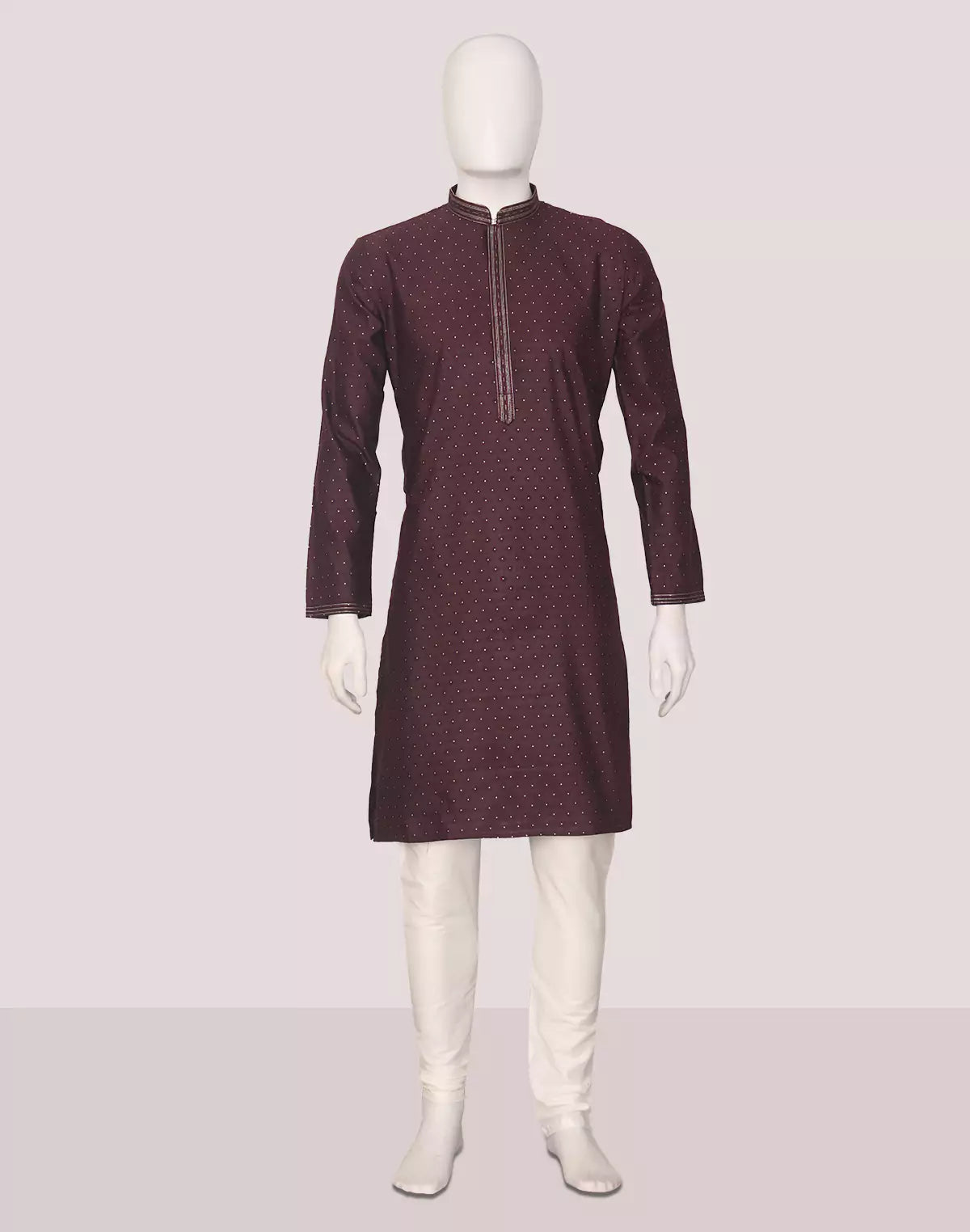 Image of Self Thread with Zari Booti's Jacquard Kurta Pyjama Set