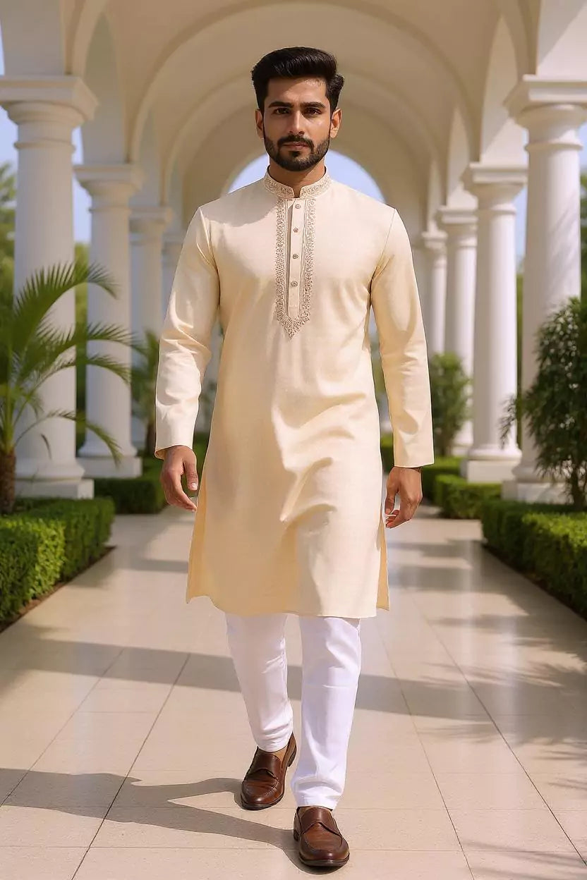 Image of Self Design Thread work Classic Kurta with Pajama Set