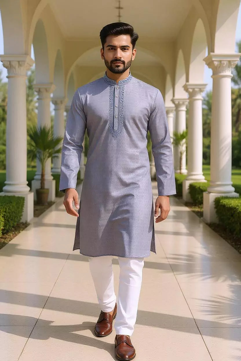 Image of Self Design Thread work Classic Kurta with Pajama Set