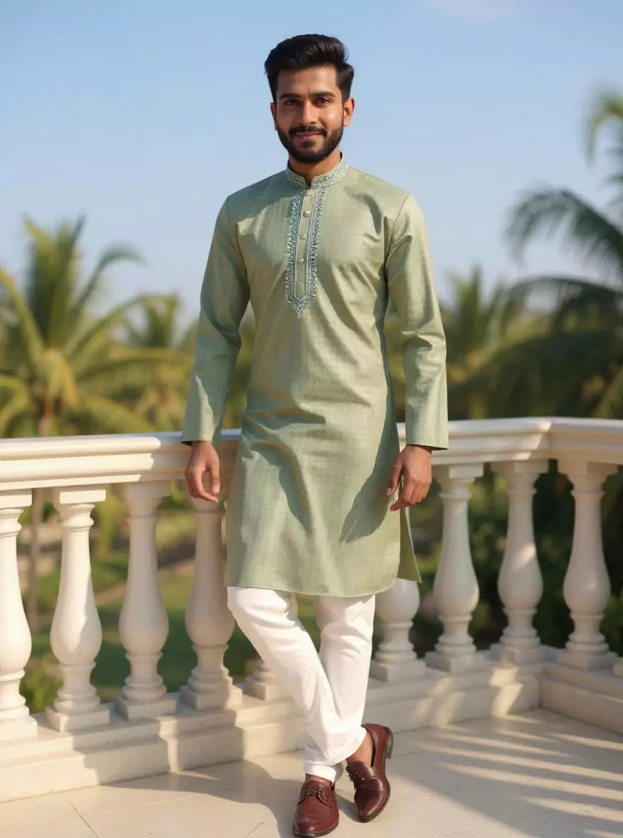 Image of Pista Self Patterned Cotton Kuta Pyjama Set