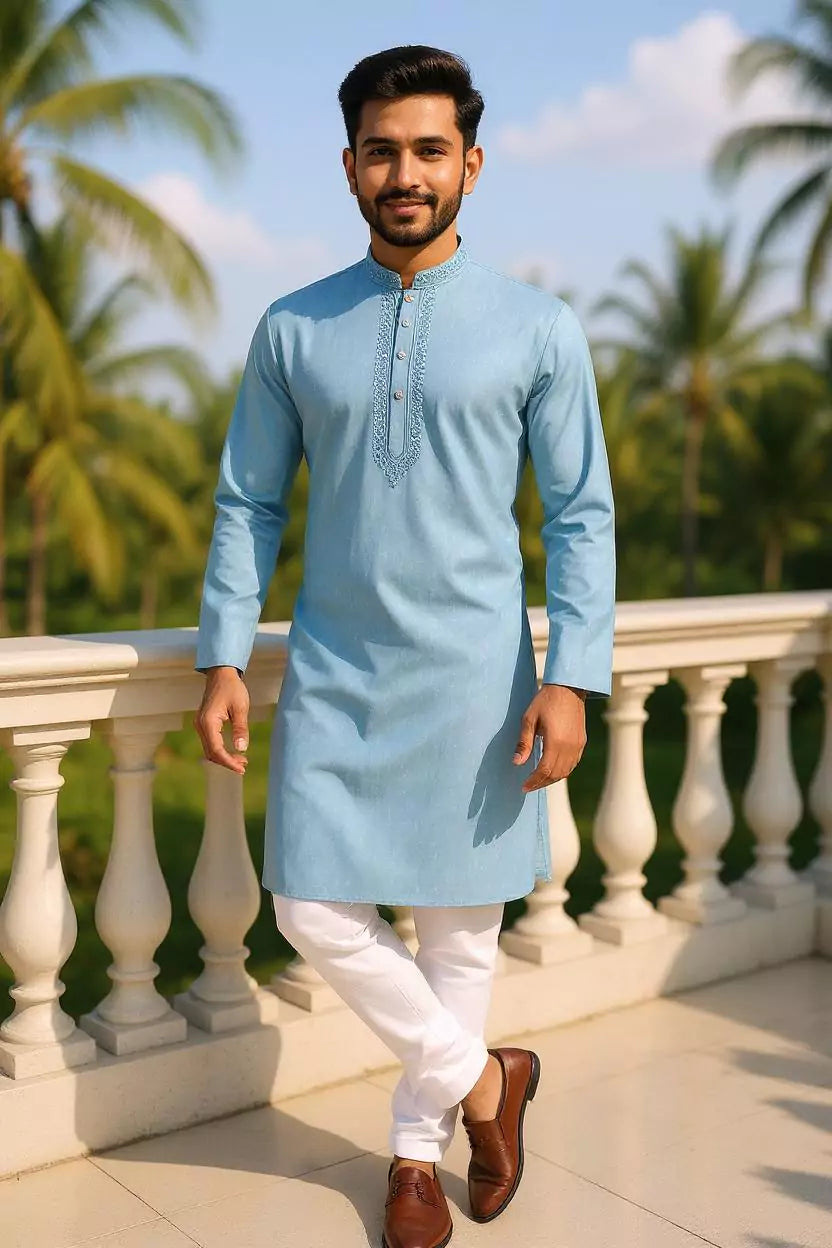 Image of Self Design Thread work Classic Kurta with Pajama Set