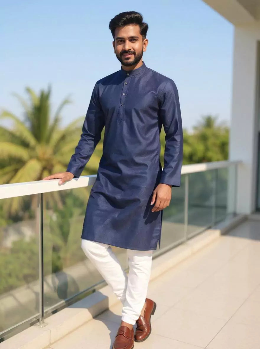 Image of Cotton Self Design Weaving Kurta and Pyjama Set