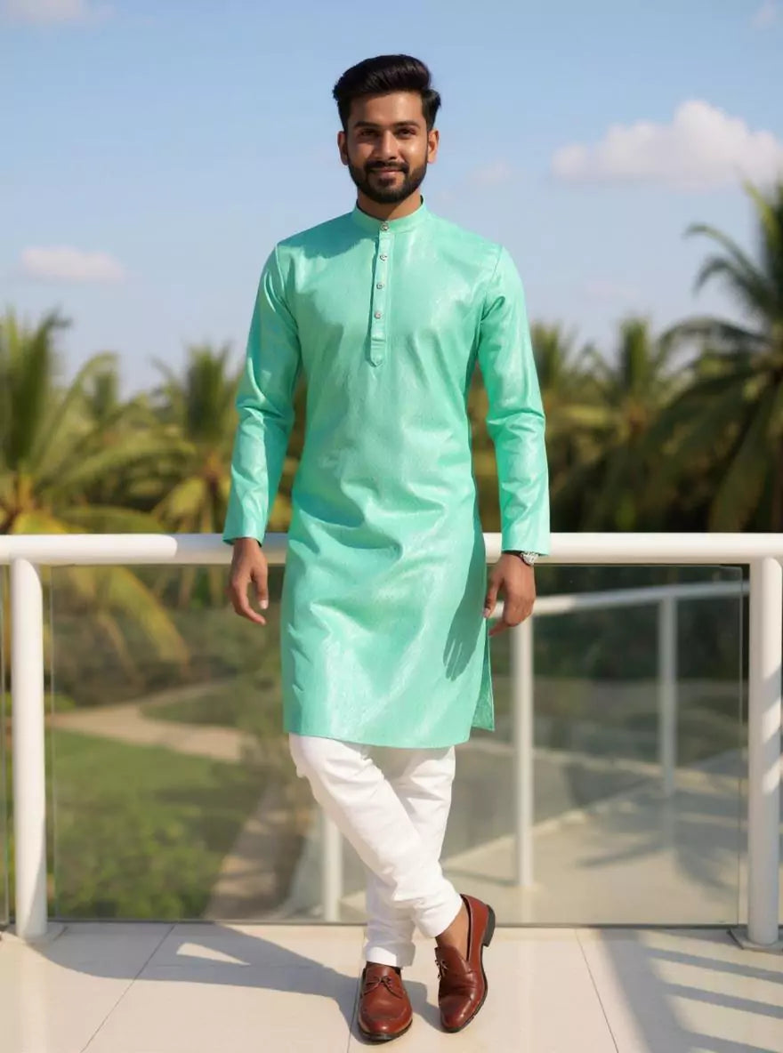 Image of Cotton Self Design Weaving Kurta and Pyjama Set