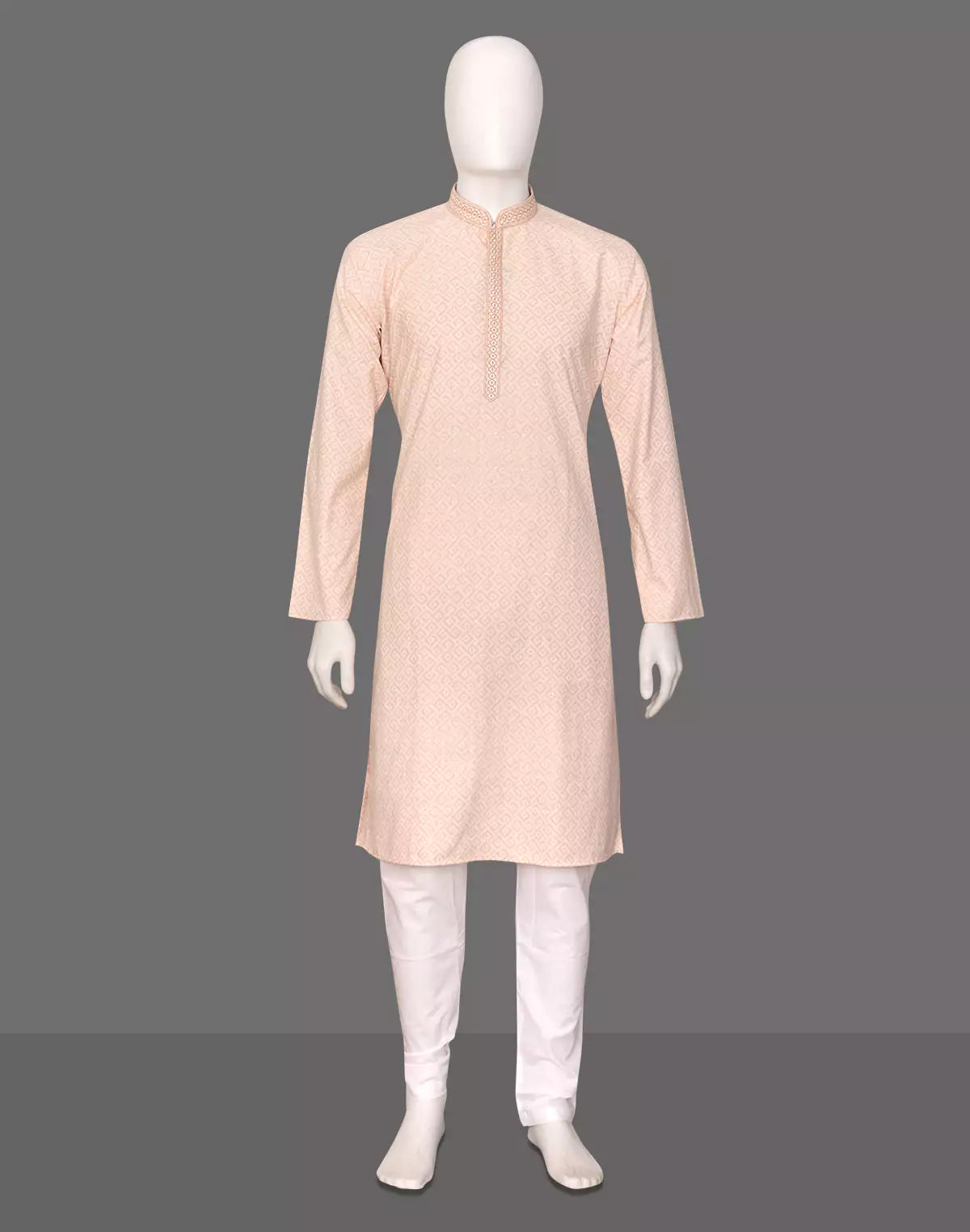 Image of Elegance Onion Self Patterned Cotton Kurta Pyjama Set