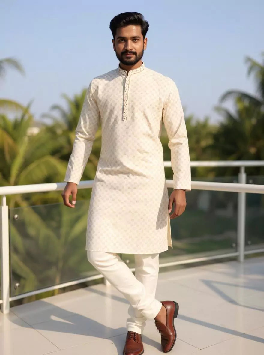 Botanical Print Men's Cotton Kurta Pyjama Set