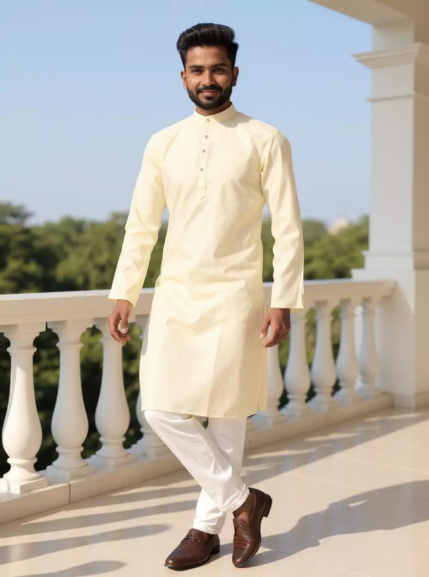 Self Weaving Decent Cotton Fabric Kurta Pyjama Set