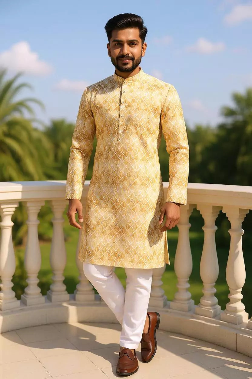 Rust Coloured Floral Printed Cotton Kurta Pyjama Set