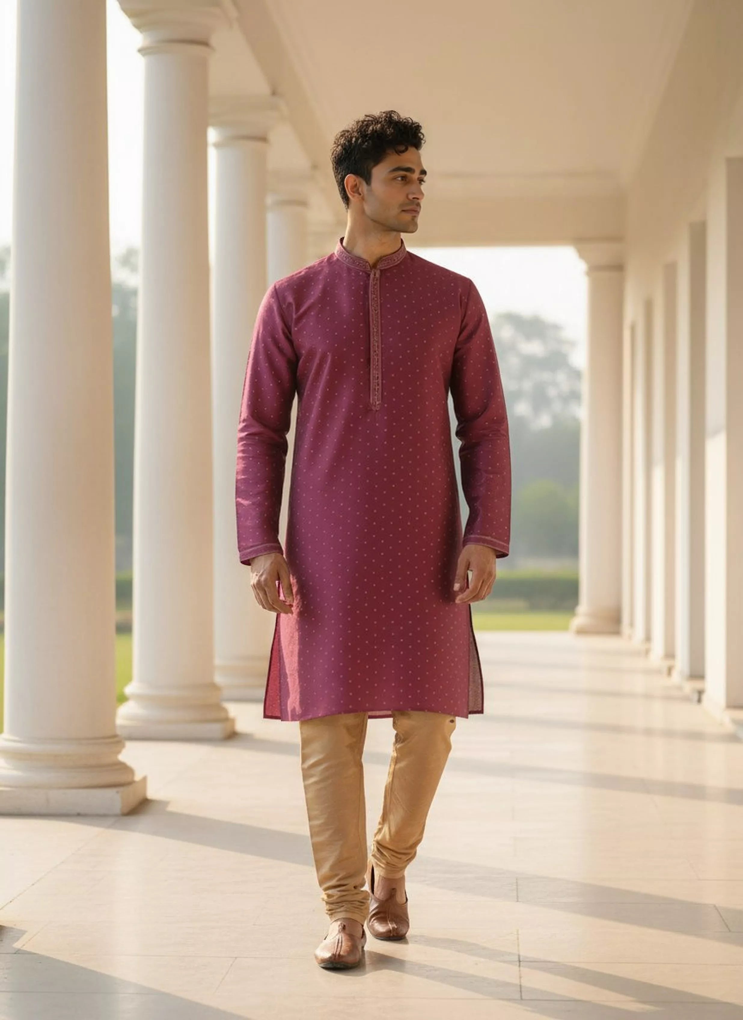 Image of Self Design with Zari Bootis Jacquard Kurta Pajamas