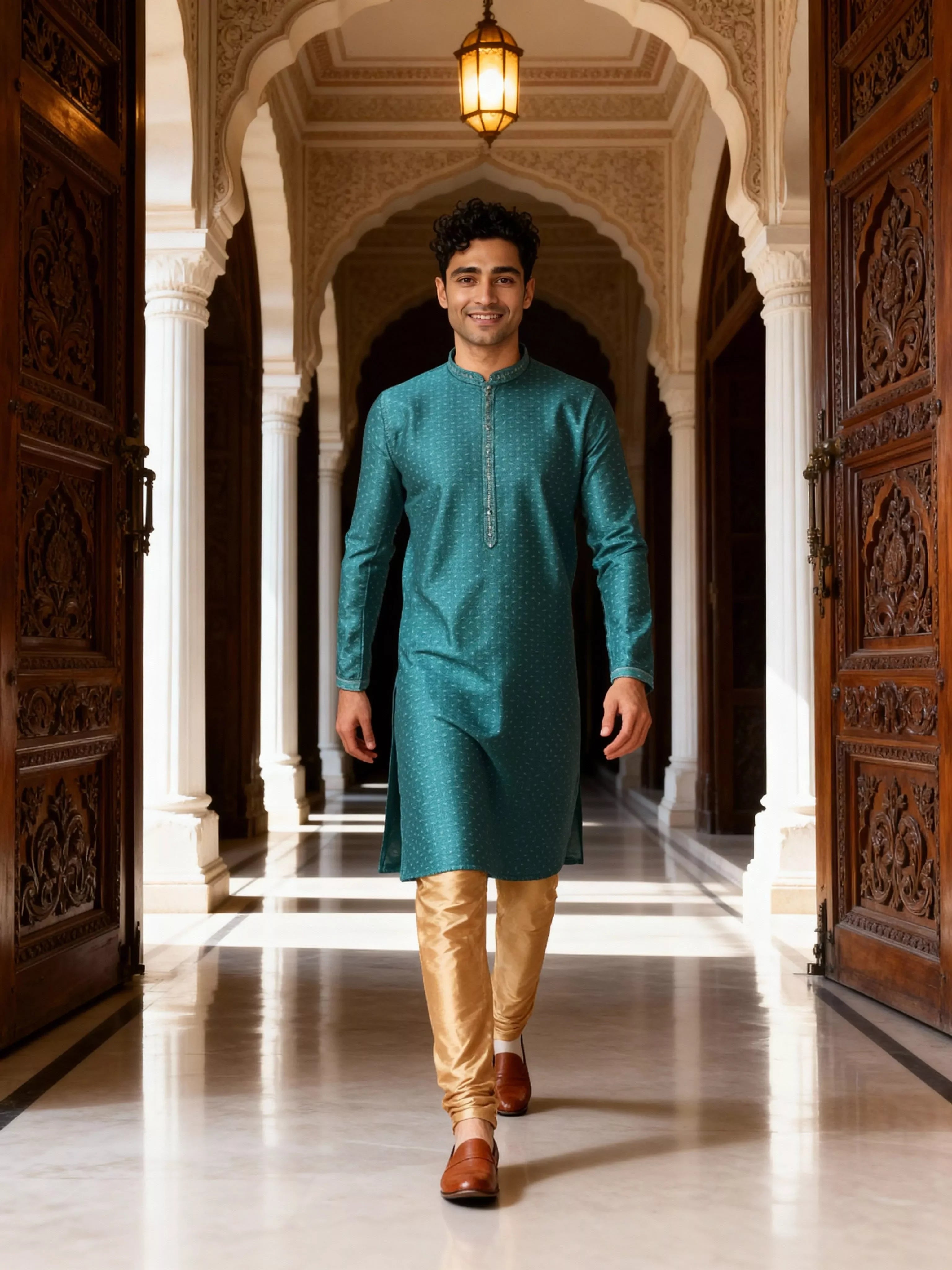 Image of Self Design with Zari Bootis Jacquard Kurta Pajamas