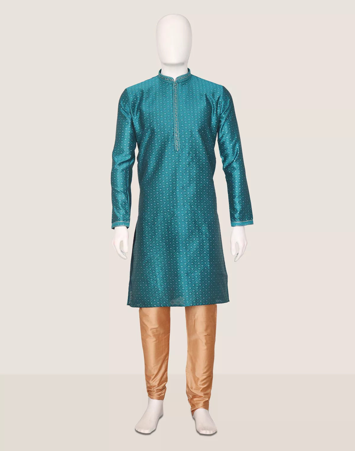 Image of Self Design with Zari Bootis Jacquard Kurta Pajamas