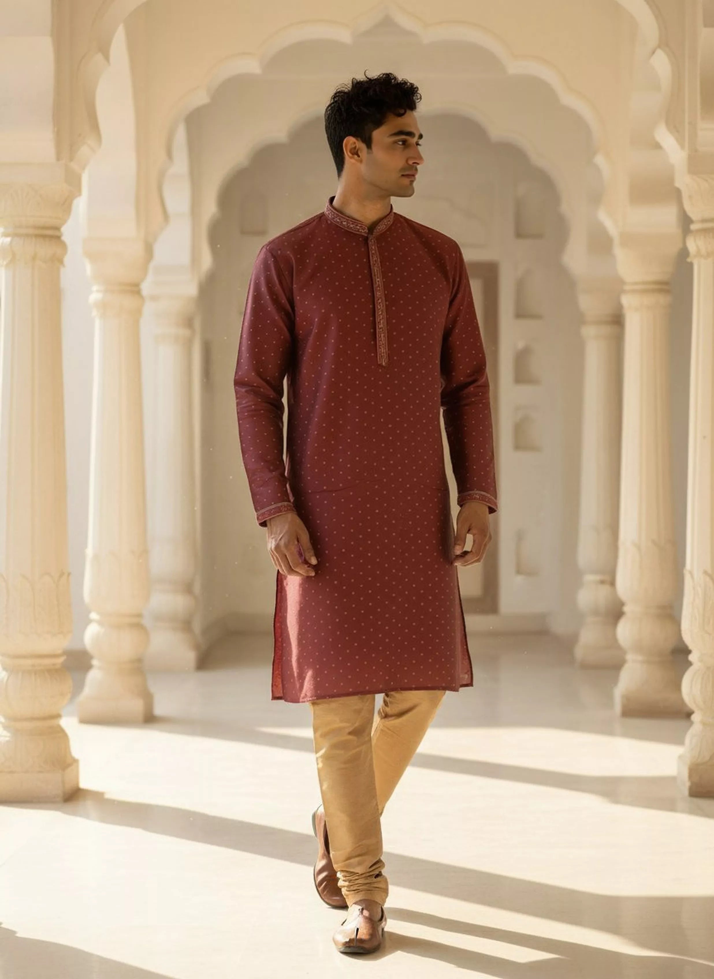 Image of Self Design with Zari Bootis Jacquard Kurta Pajamas