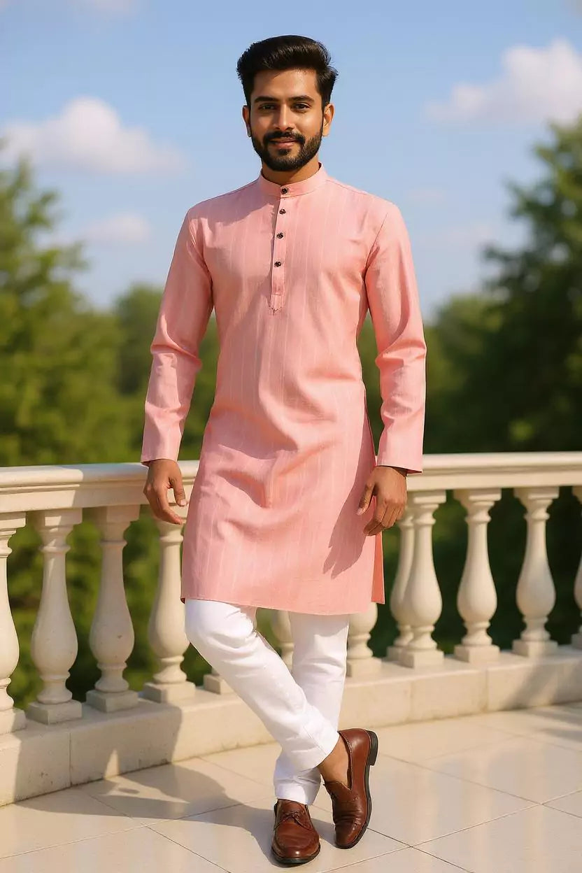 Onion Striped Patterned Flex Cotton Kurta with Pyjama