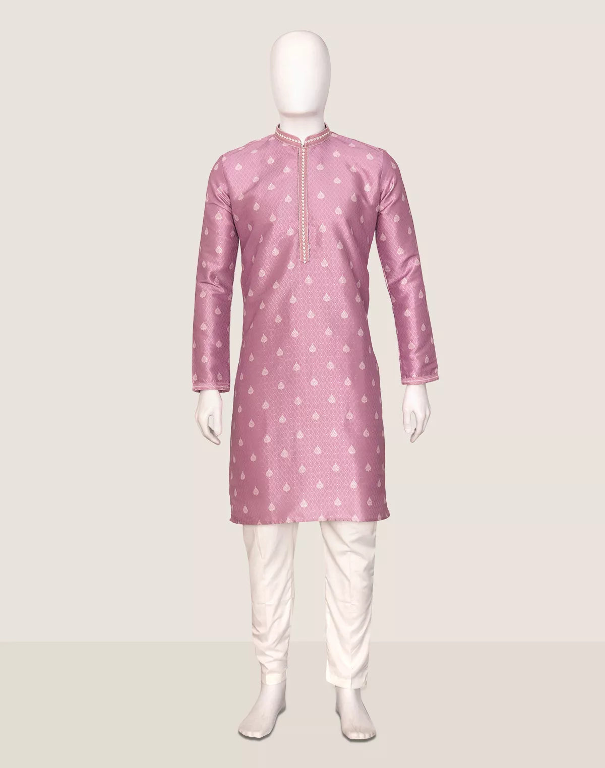 Image of Floral Print with Zari Booti's Milky Silk Kurta Pyjama