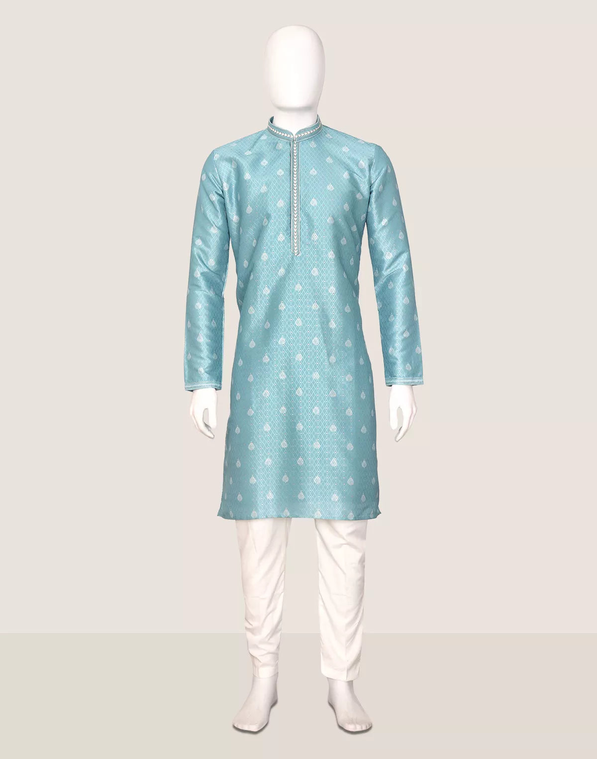 Floral Print with Zari Booti's Milky Silk Kurta Pyjama