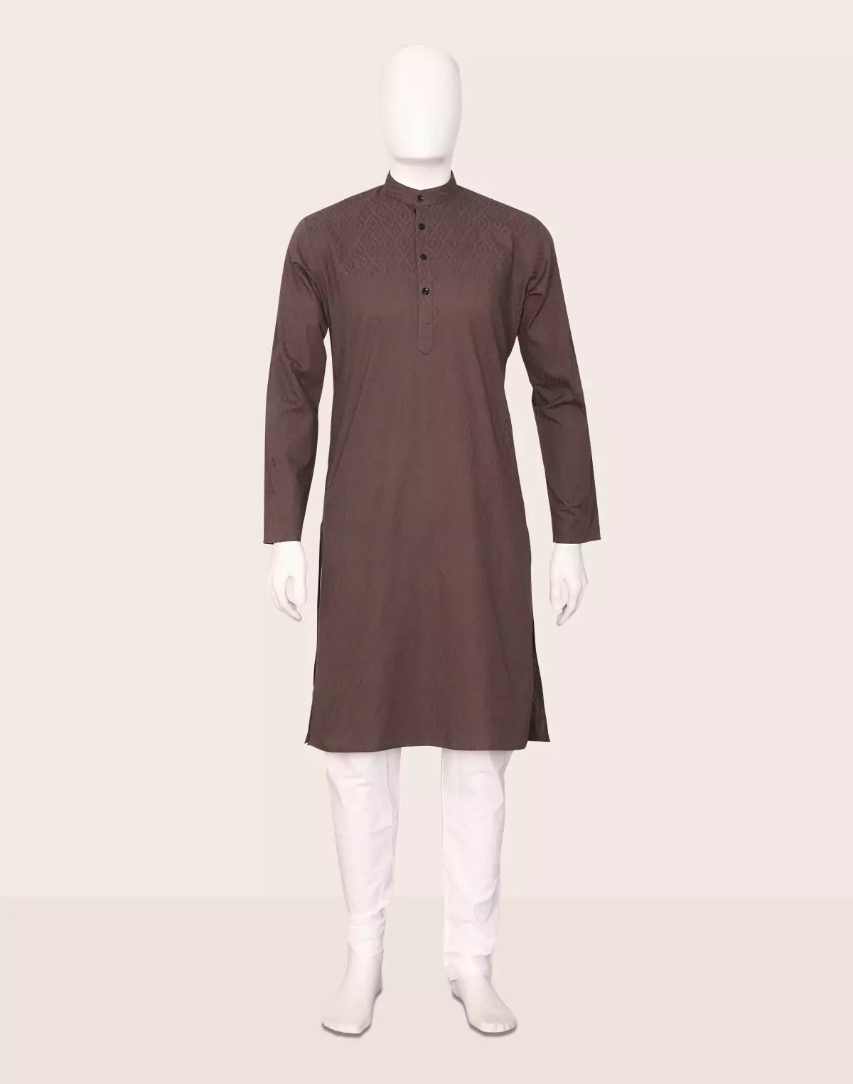Coffee Coloured Self Geometric Cotton Kurta with Pajama