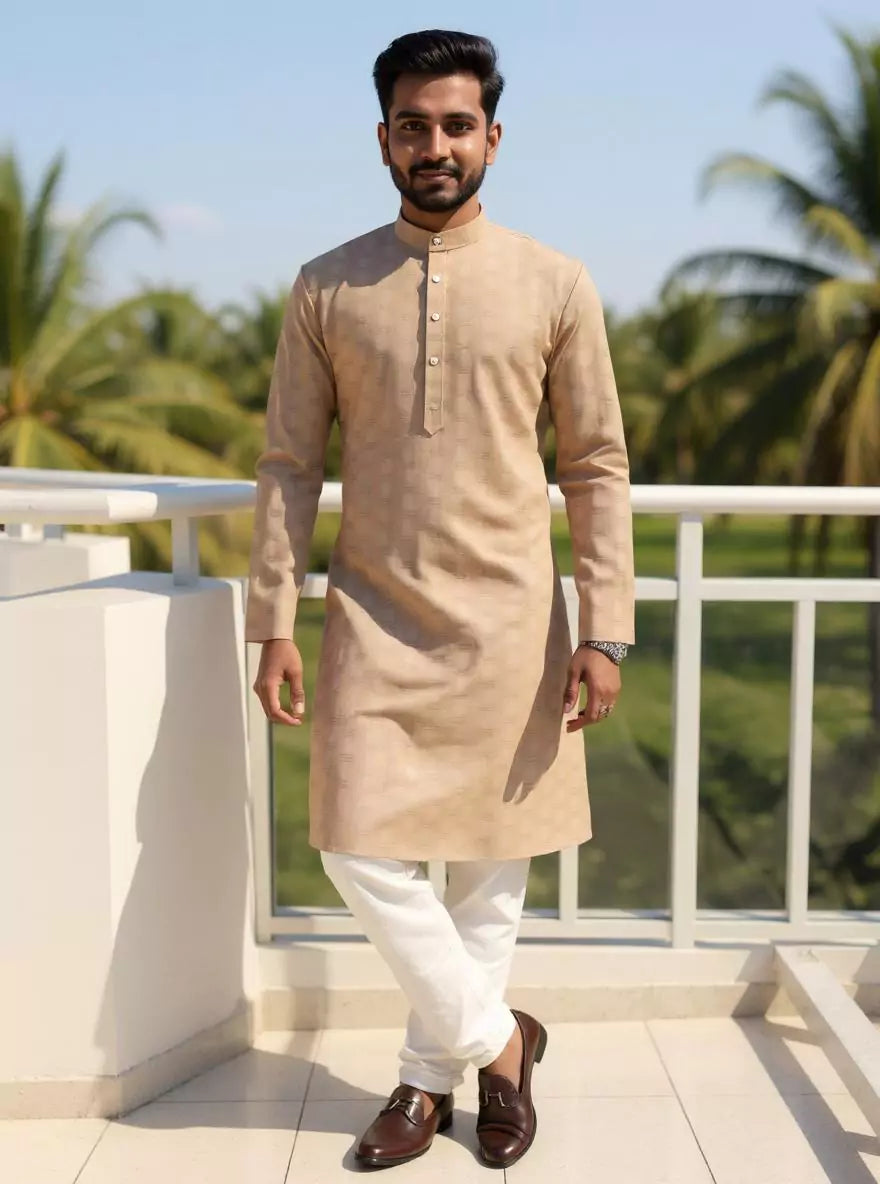 Image of Self Patterned Soft Cotton Weaving Kurta Pyjama Set