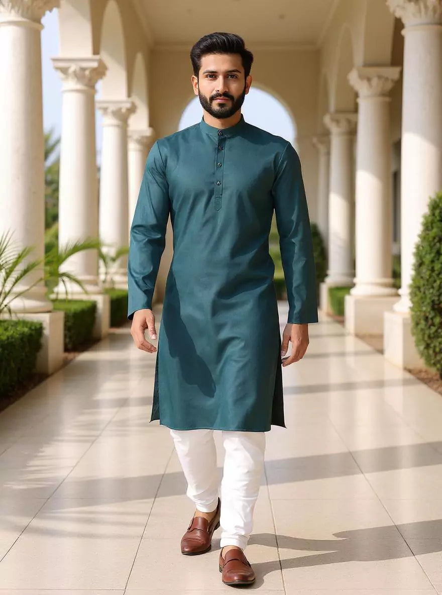 Image of Self Geometric Weaving Cotton Kurta with Pyjama