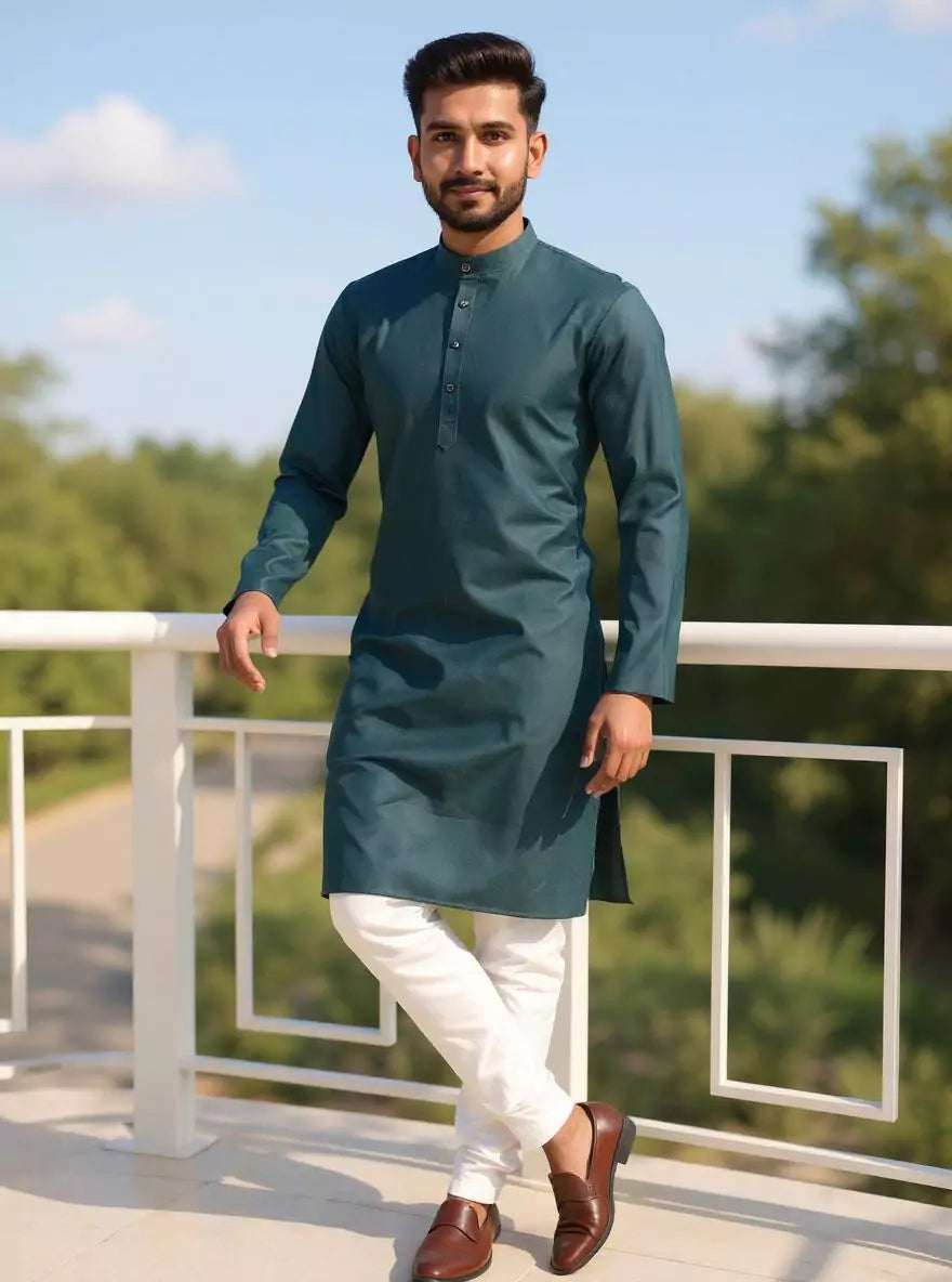 Image of Self Geometric Weaving Cotton Kurta with Pyjama