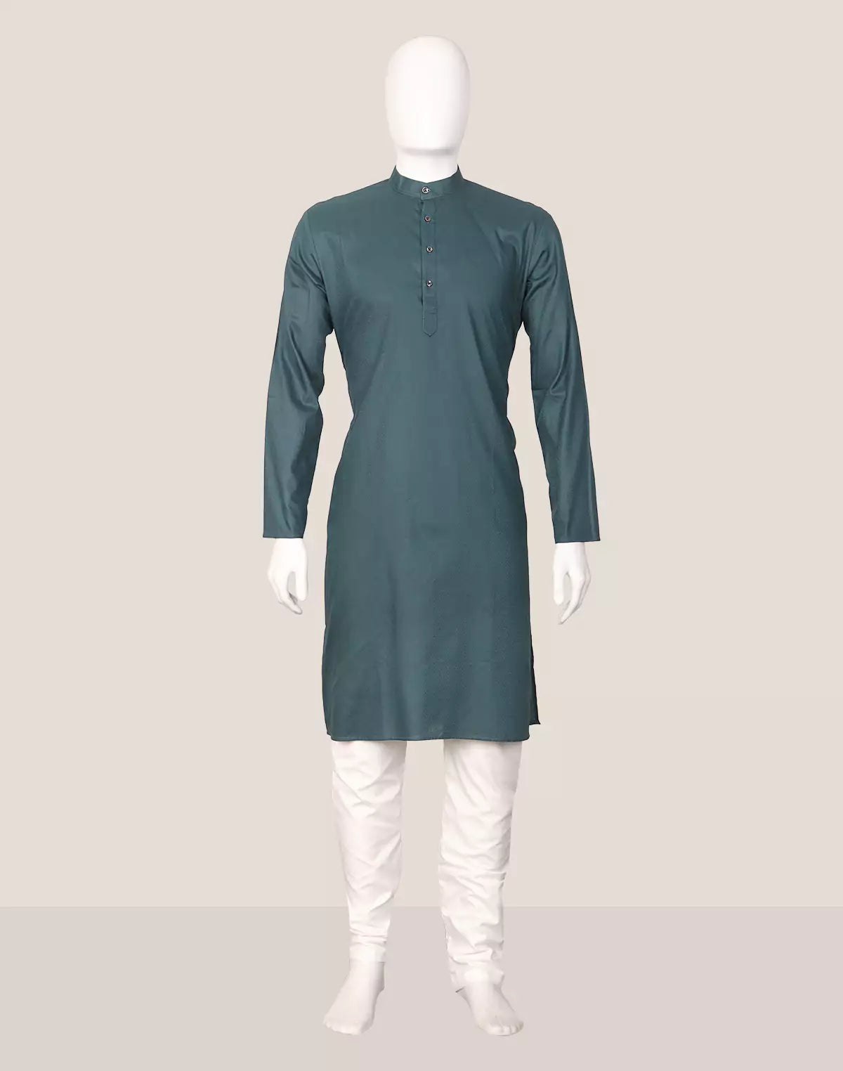 Image of Self Geometric Weaving Cotton Kurta with Pyjama